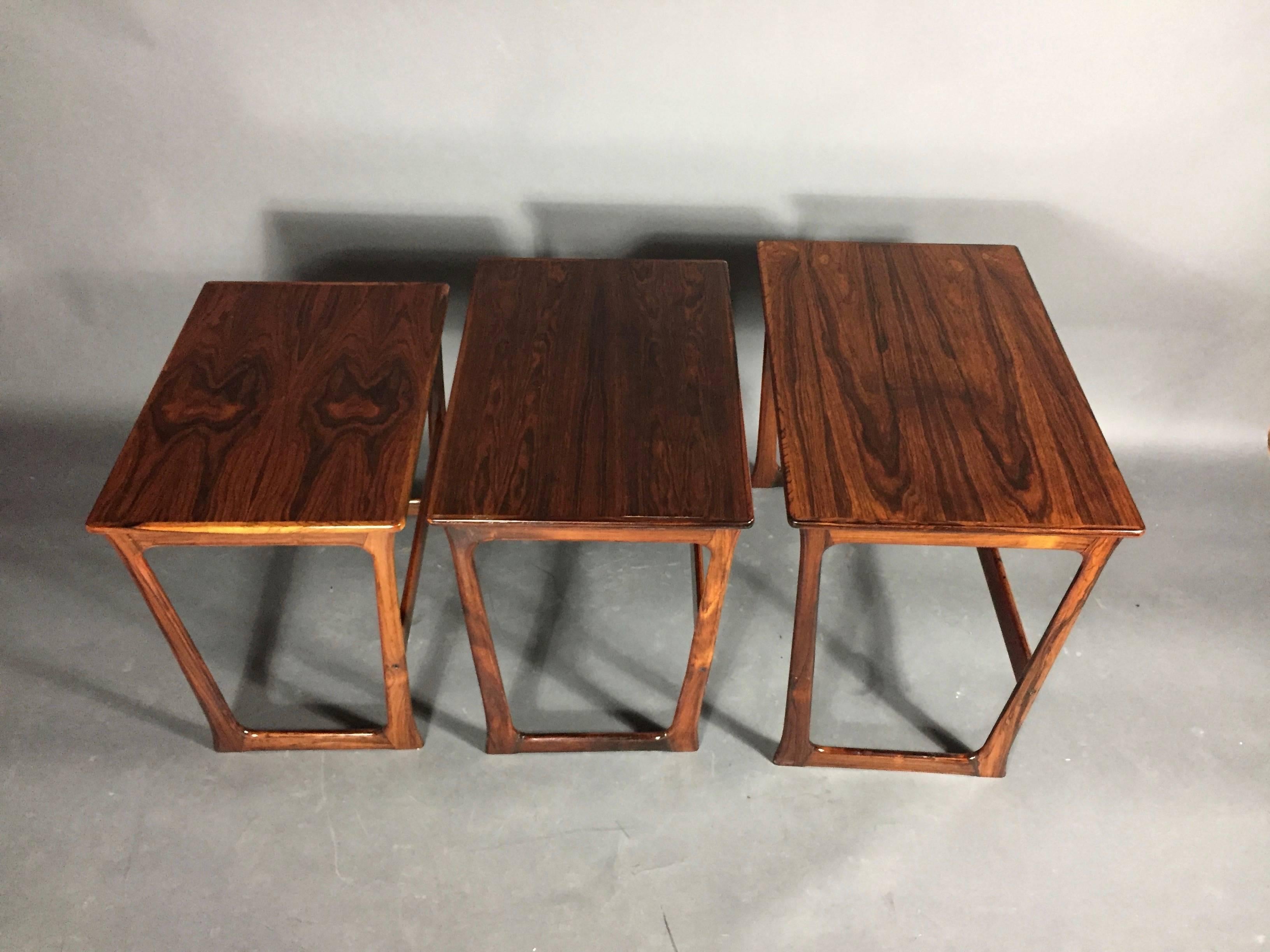 American Modern Square-Base Rosewood Nesting Tables, 1960s 3