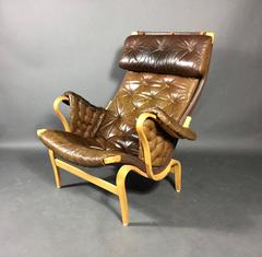 Bruno Mathsson Brown Leather "Pernilla" Chair for DUX, Sweden, 1970