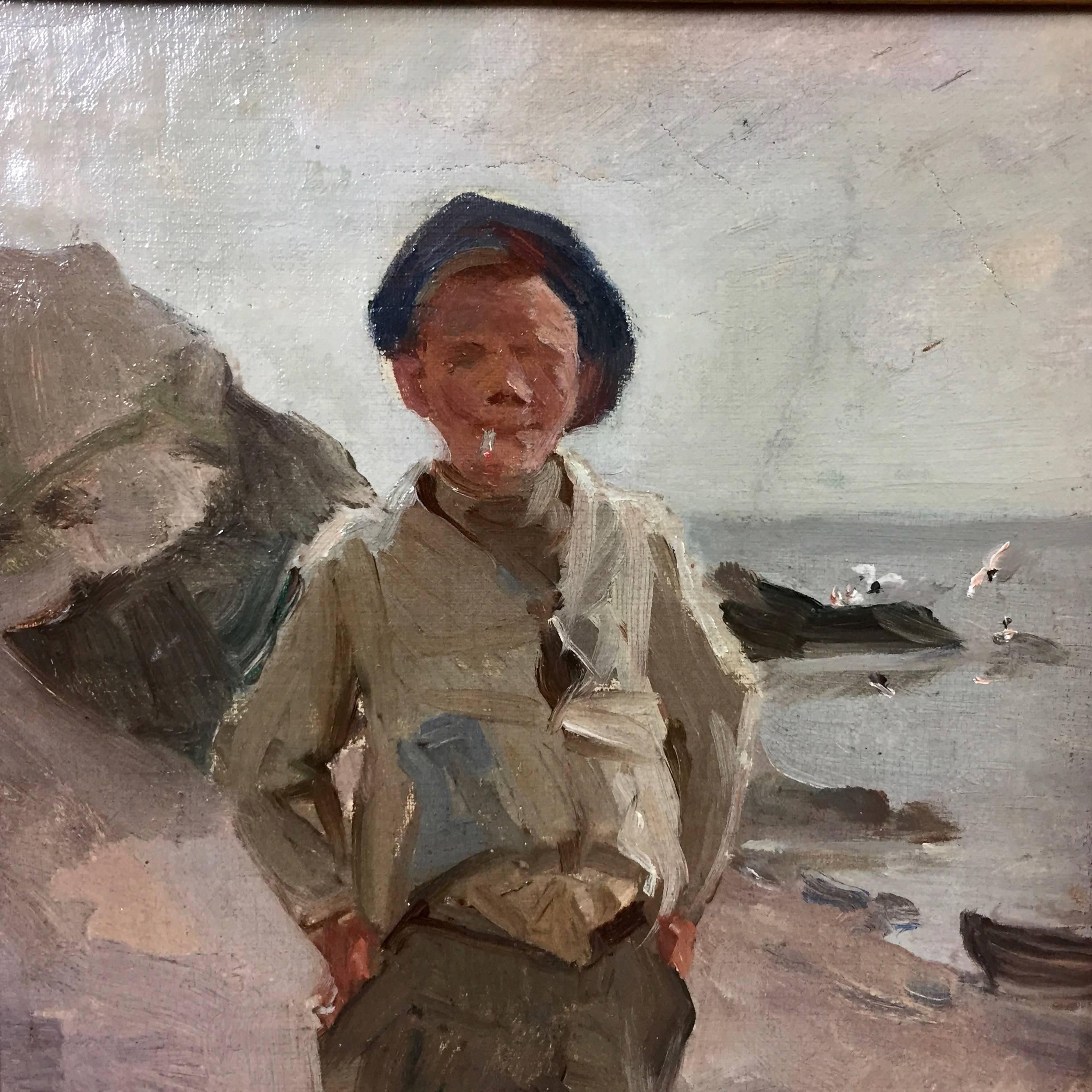 Danish Boy with Cigarette by Erik Ludwig Henningsen, Denmark, Late 19th Century