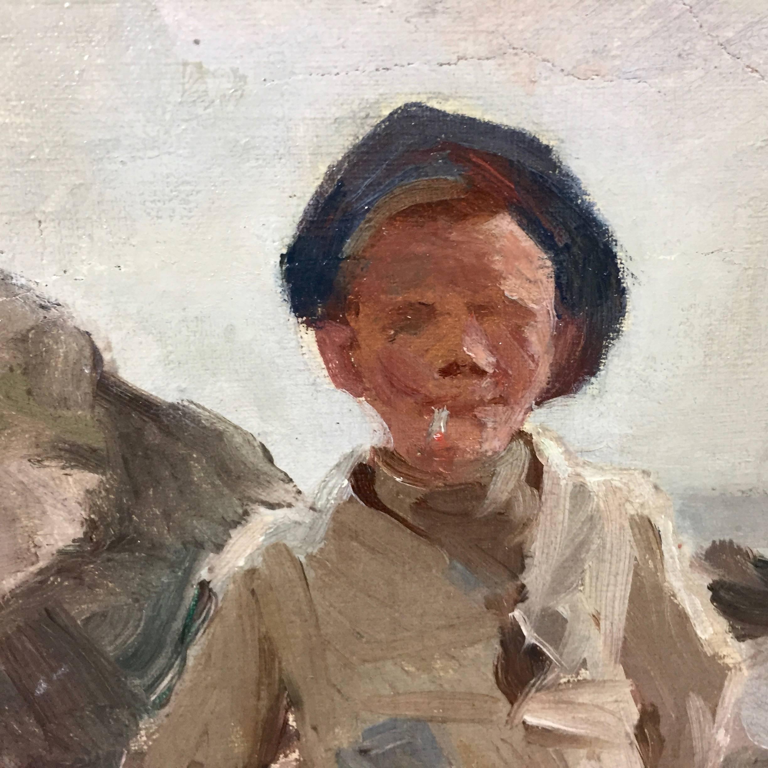 Boy with Cigarette by Erik Ludwig Henningsen, Denmark, Late 19th Century In Good Condition In Hudson, NY