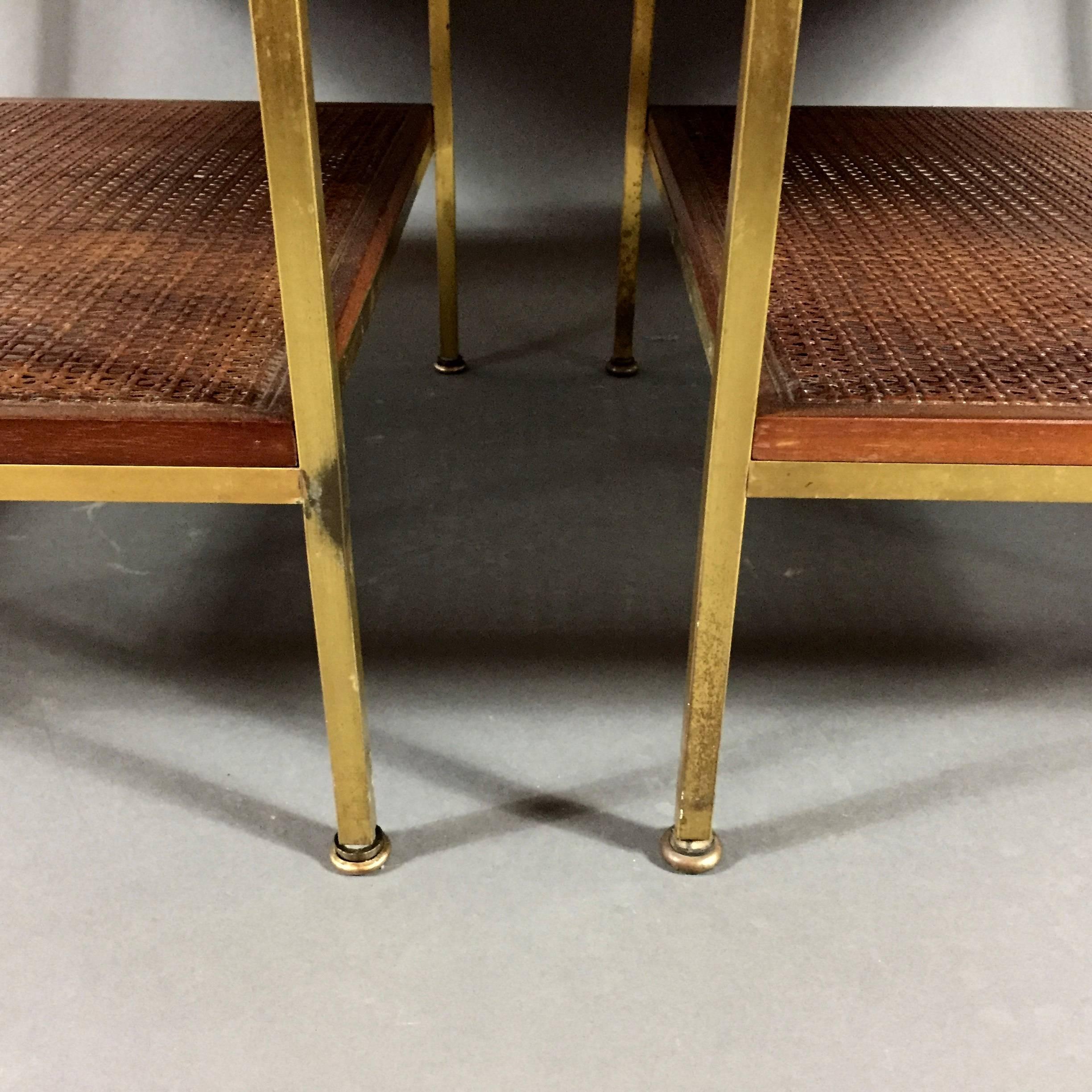 Paul McCobb Walnut, Brass and Cane Nightstands, Calvin, USA, 1950s In Good Condition In Hudson, NY