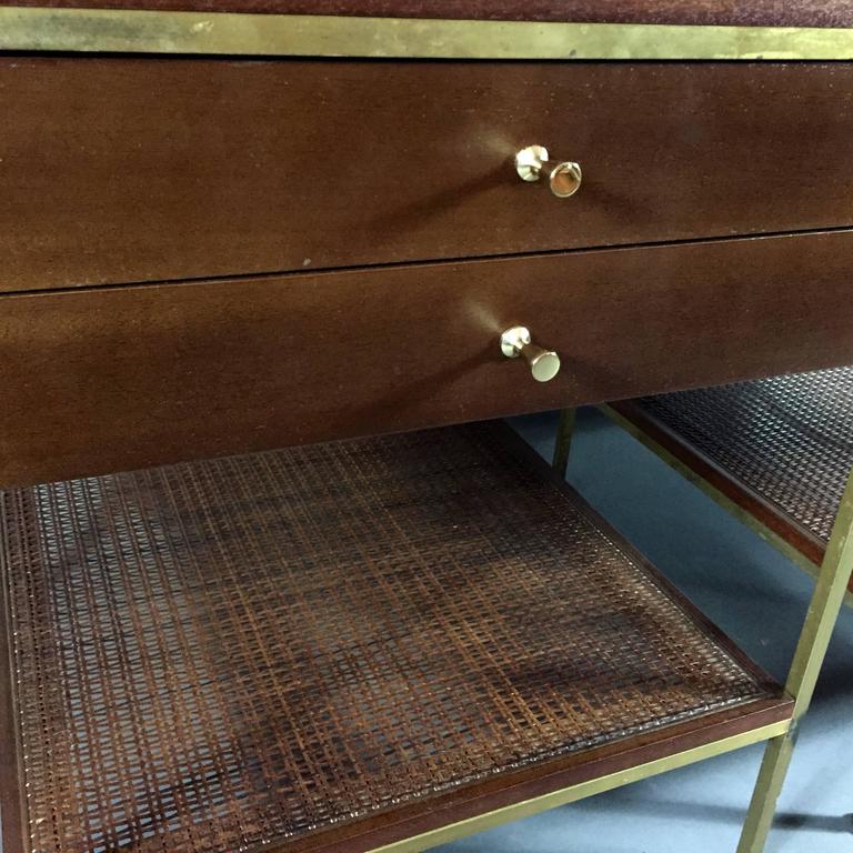 Paul McCobb Walnut, Brass and Cane Nightstands, Calvin, USA, 1950s at