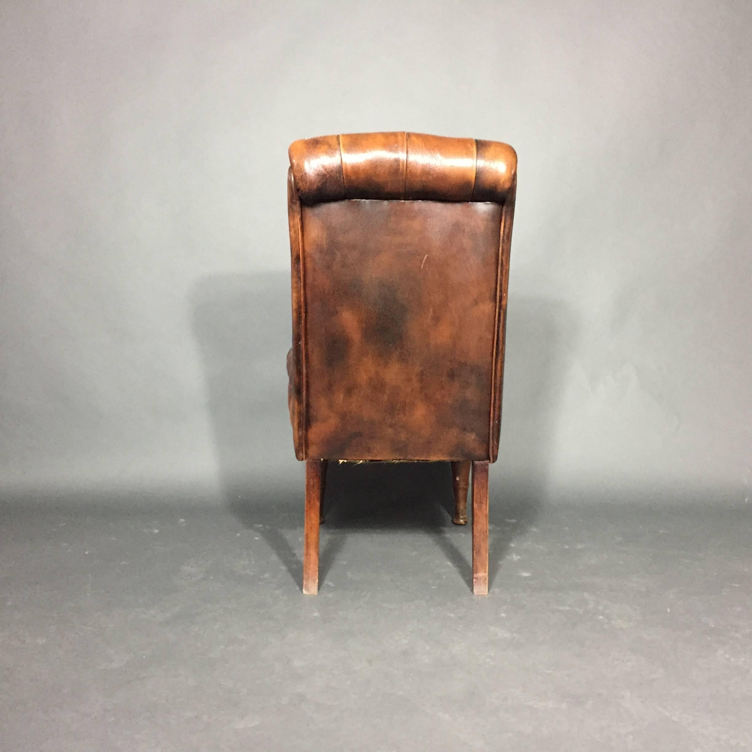 English Chesterfield Slipper Chair, 1920s, Updated Leather 3