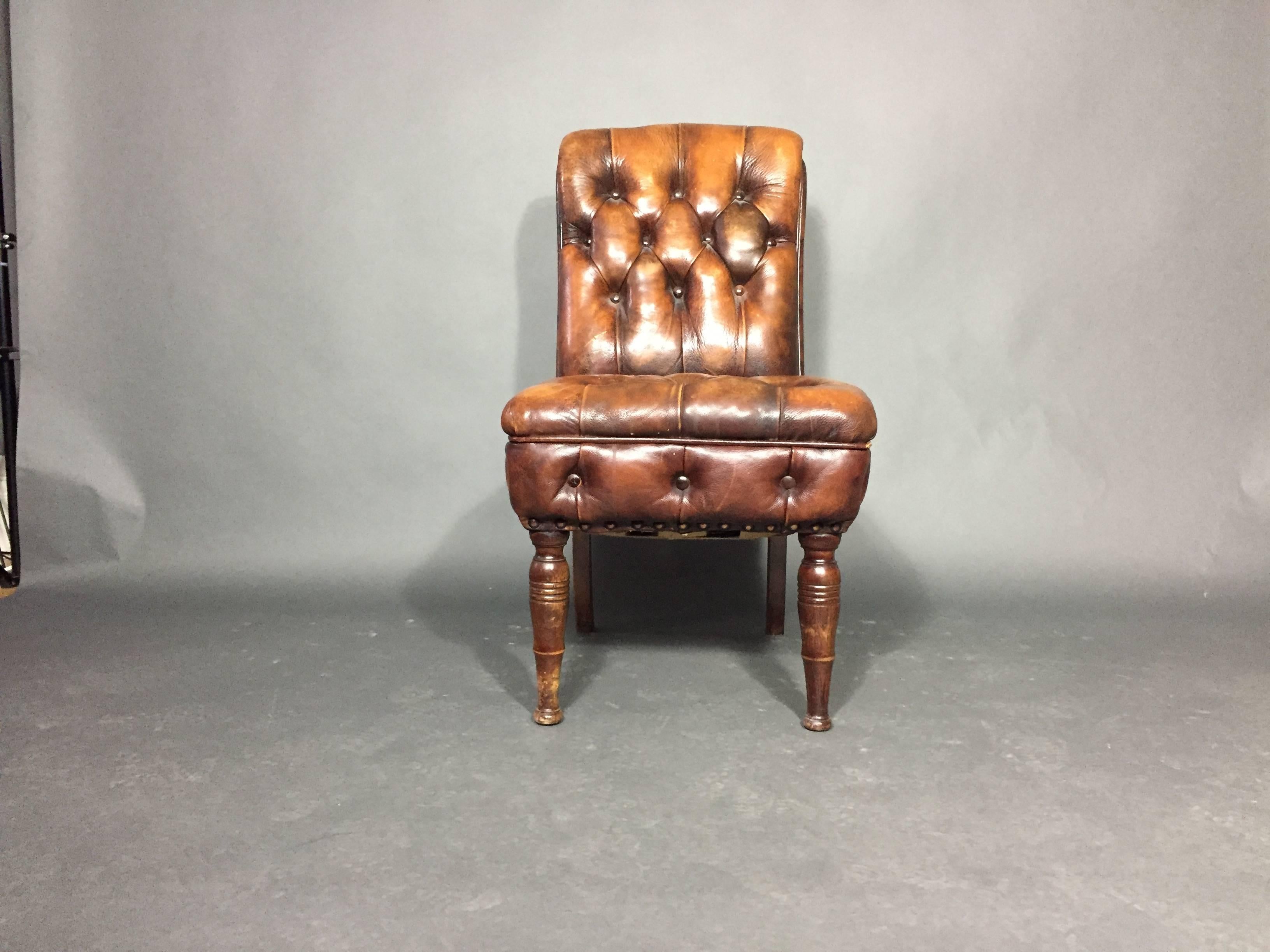 English Chesterfield Slipper Chair, 1920s, Updated Leather In Good Condition In Hudson, NY