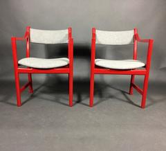Hans J. Wegner Red Lacquered CH50 Dining Chairs, Denmark, 1965