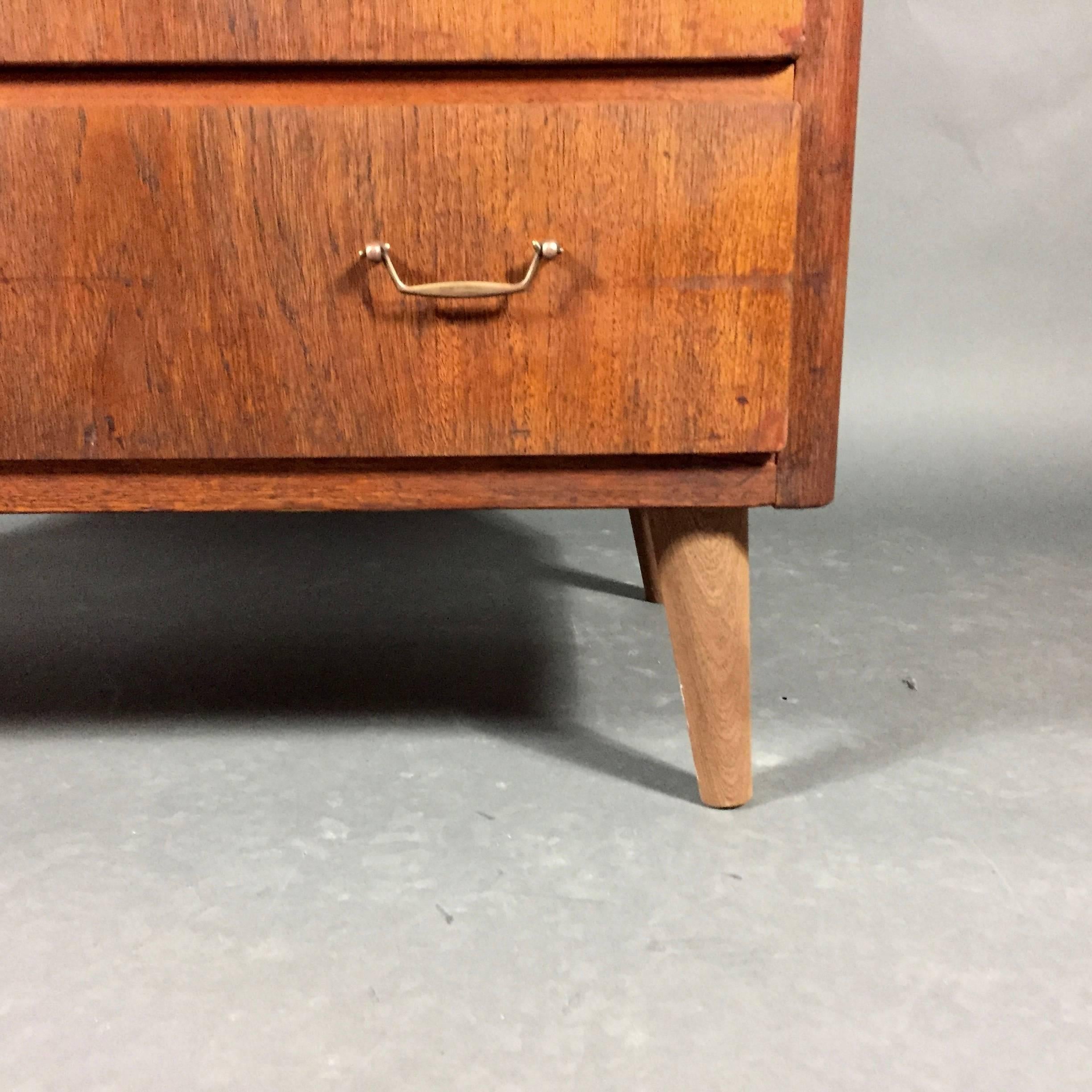 Mid-20th Century Swedish Veneered Wood and Brass Four-Drawer Chest, 1950s