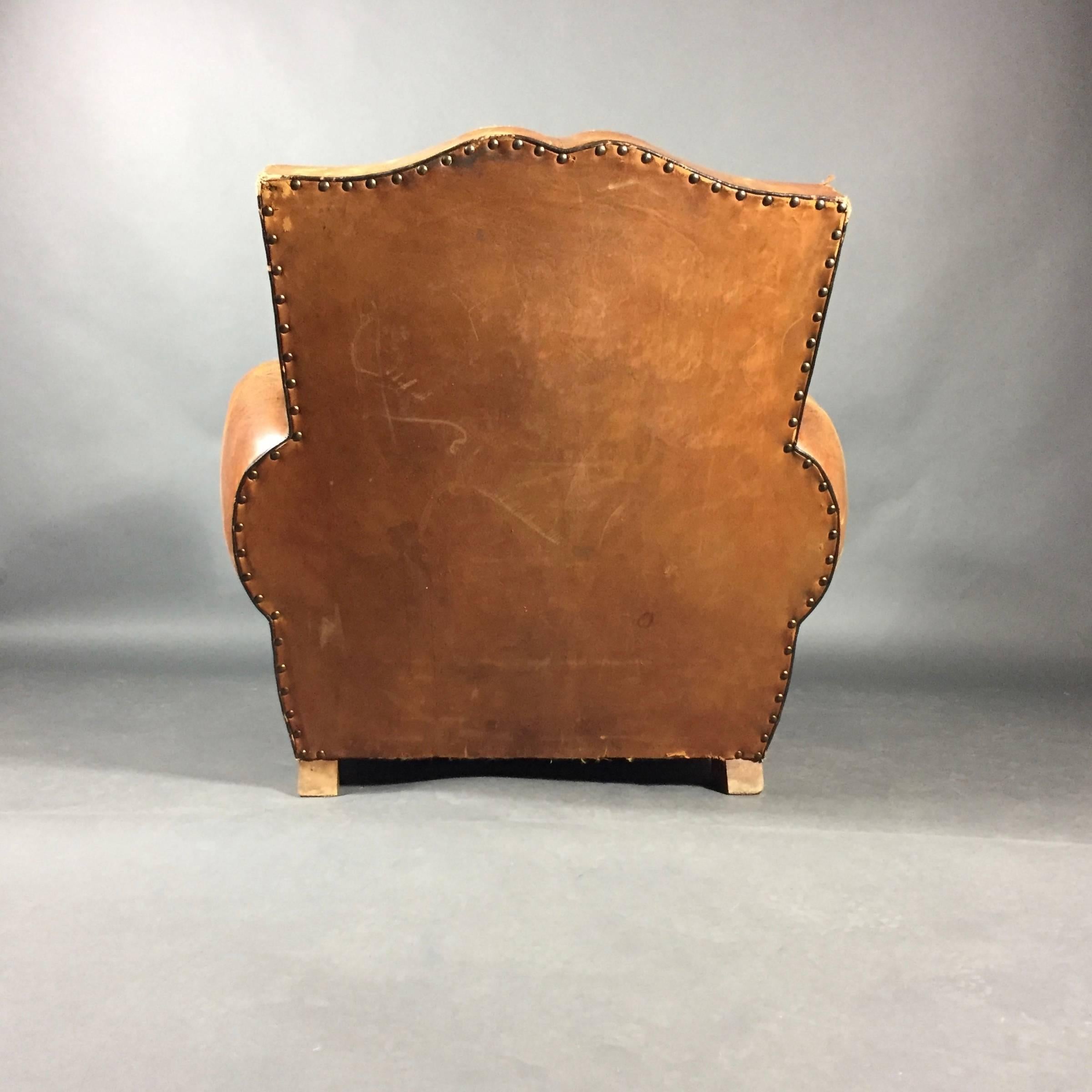 Mid-20th Century Late 1930s French Leather Mustache Club Chair