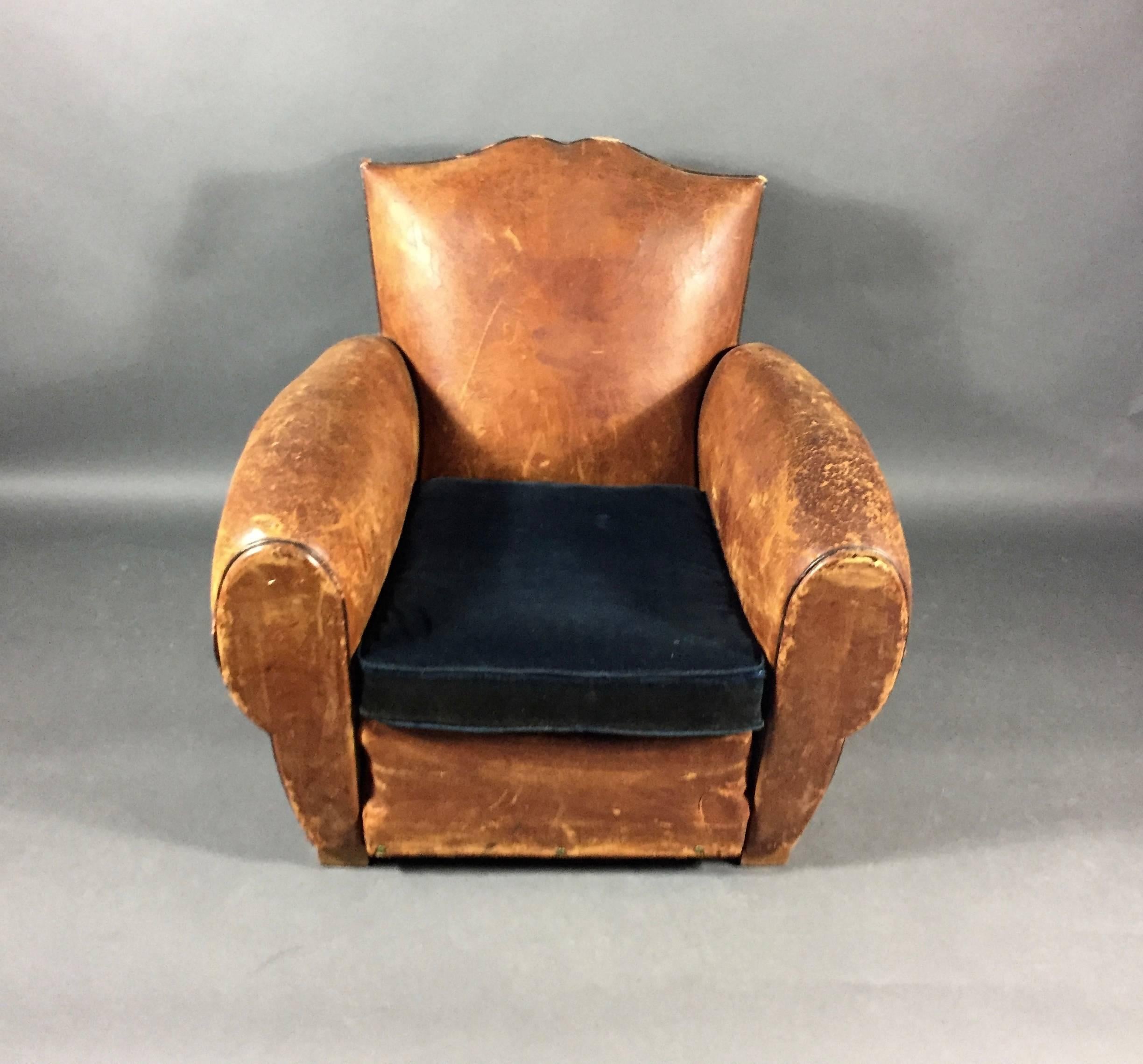 Late 1930s French Leather Mustache Club Chair 2