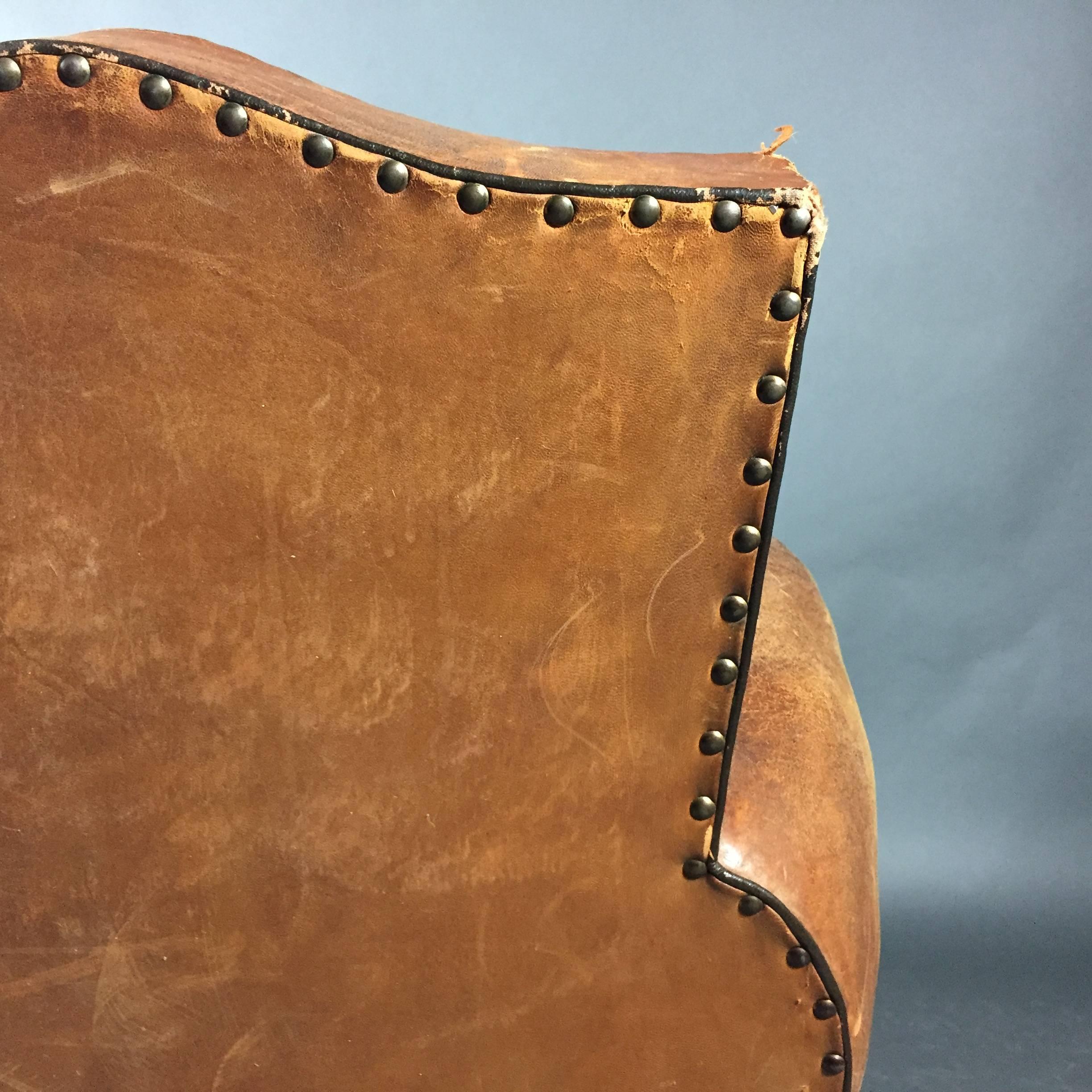 Late 1930s French Leather Mustache Club Chair 3