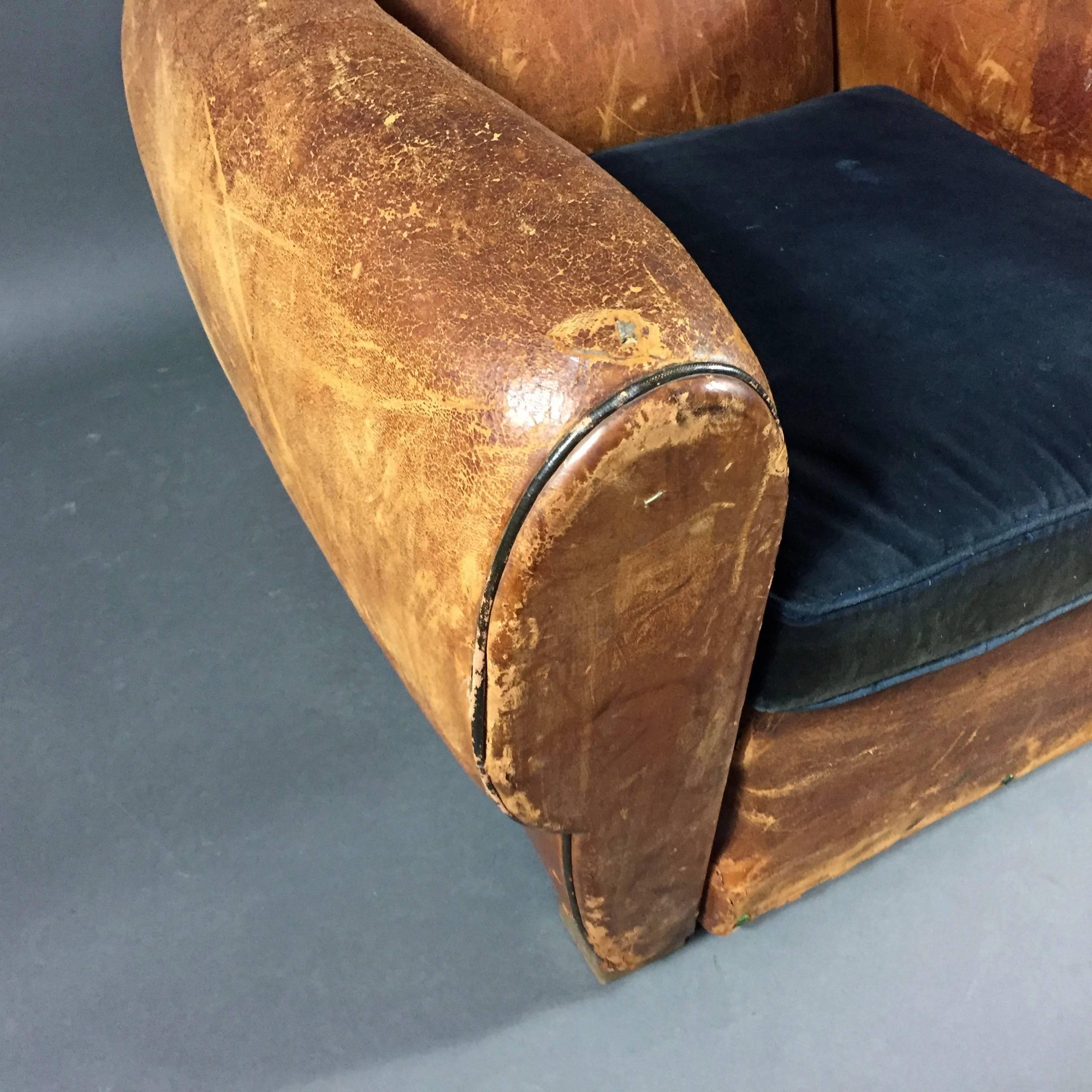 Late 1930s French Leather Mustache Club Chair 4