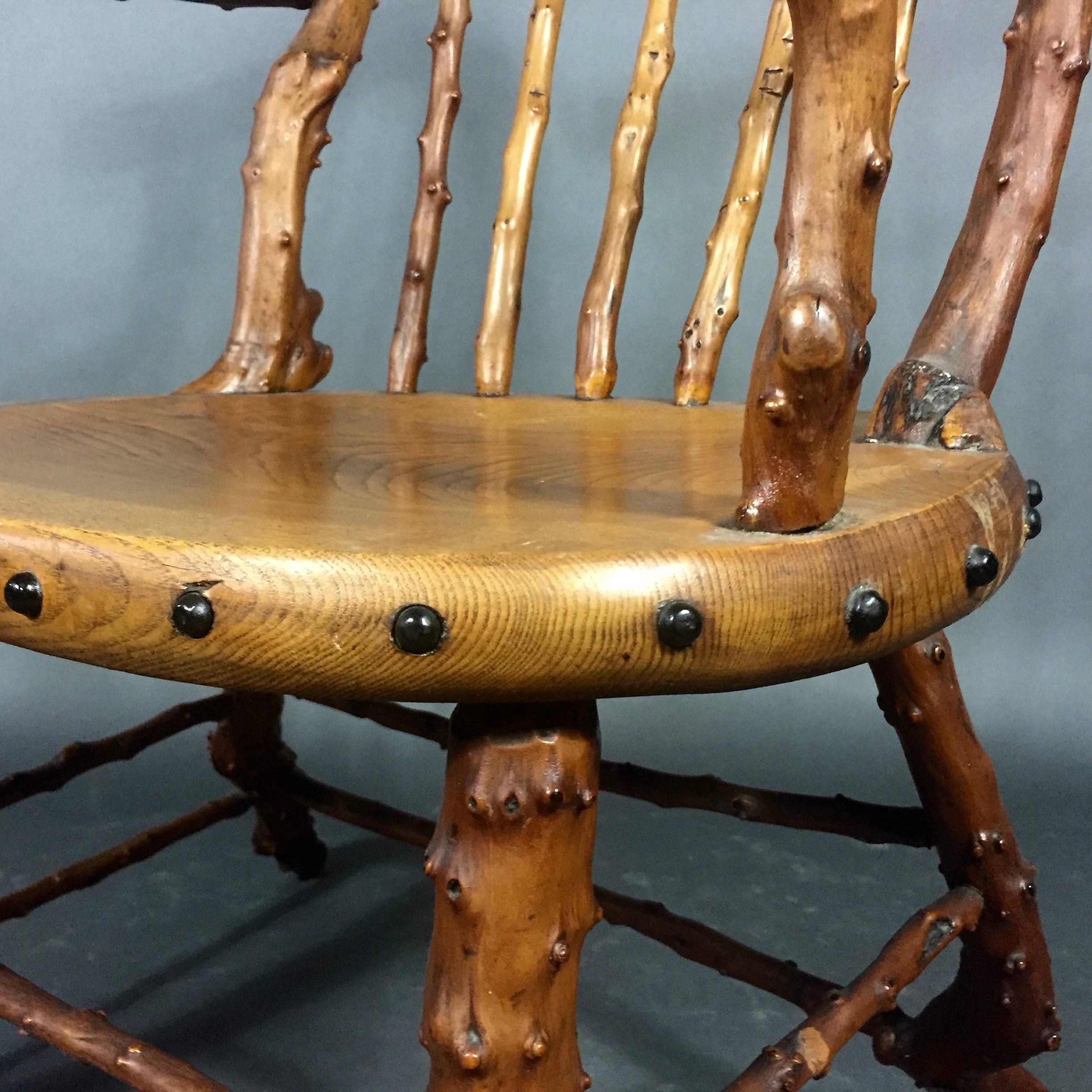 Exceptional 19th Century English Arts & Crafts Yew Wood Armchair In Excellent Condition In Hudson, NY