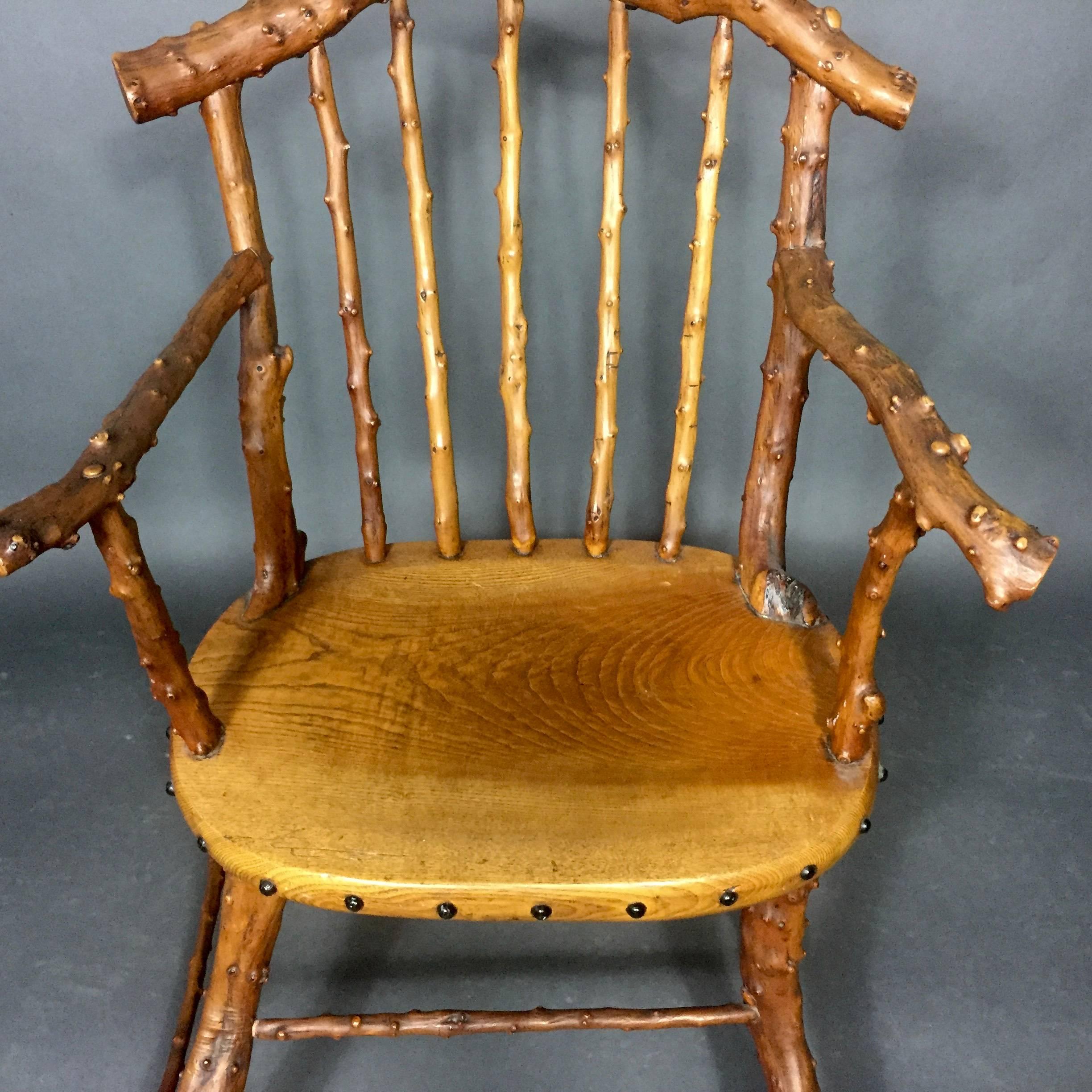 Chestnut Exceptional 19th Century English Arts & Crafts Yew Wood Armchair