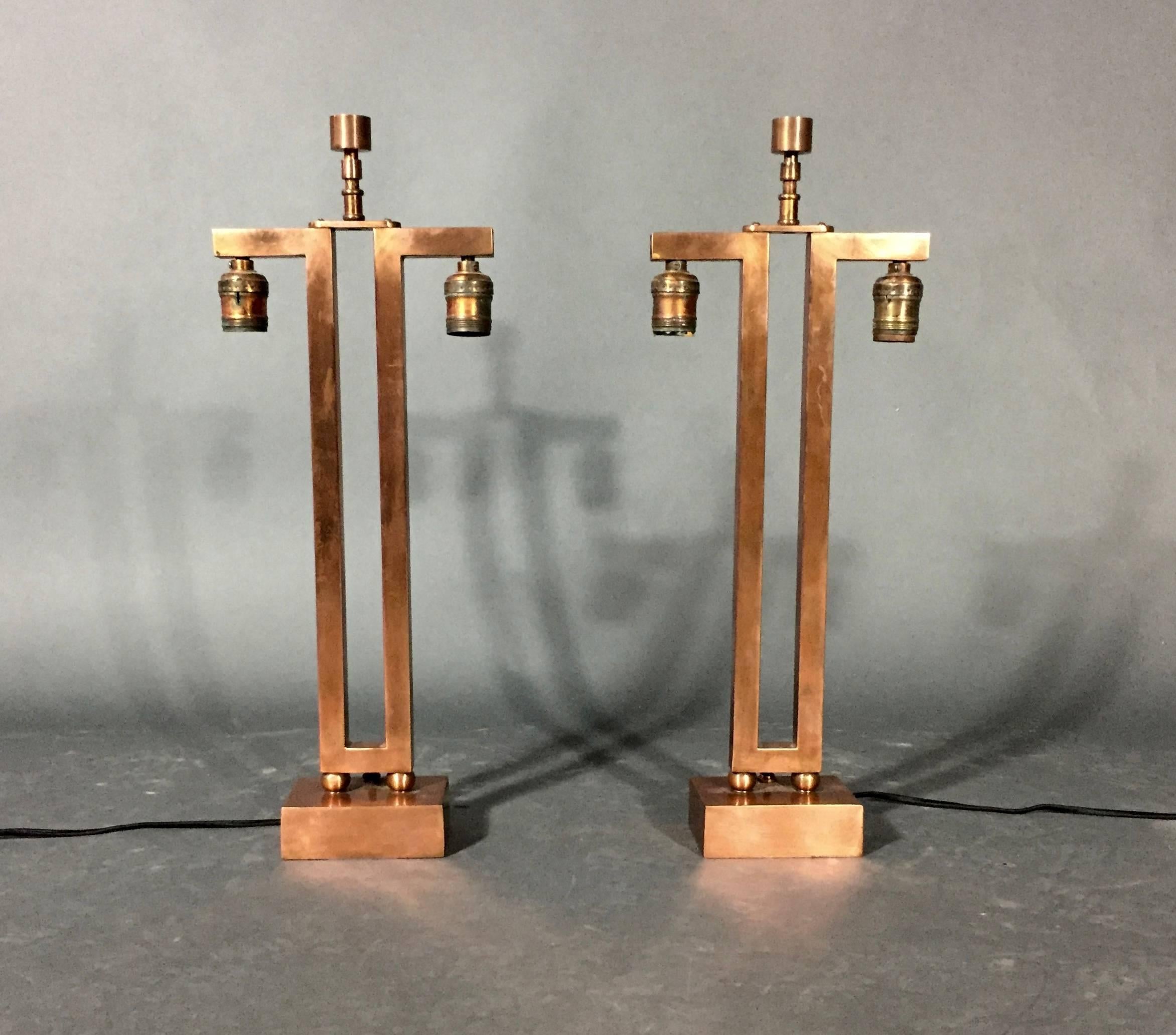 Mid-20th Century Arts and Crafts Period Copper Lamps, 1930s, Manner of Jean-Michel Frank