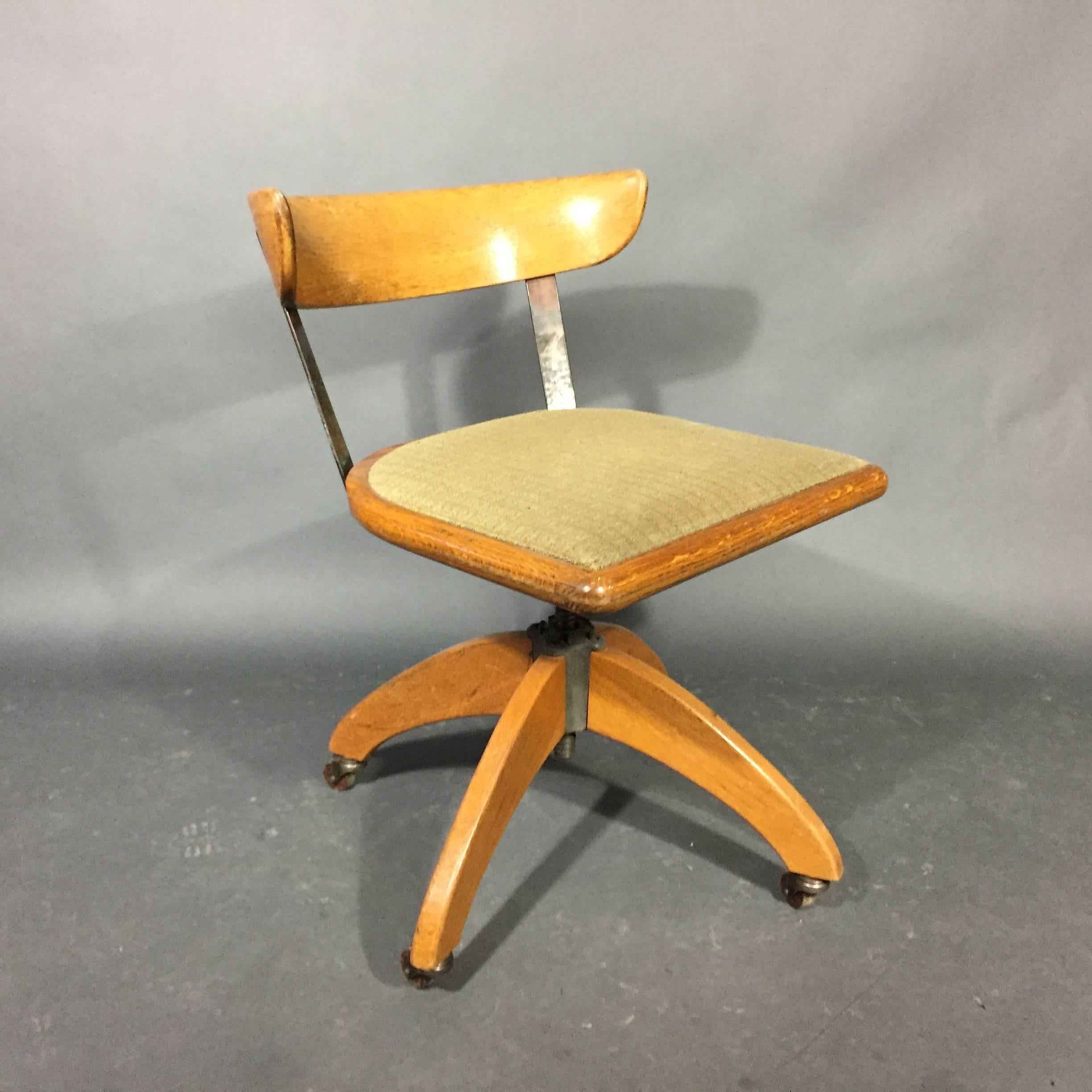 Scandinavian 1930s Oak and Steel Adjustable Desk Chair