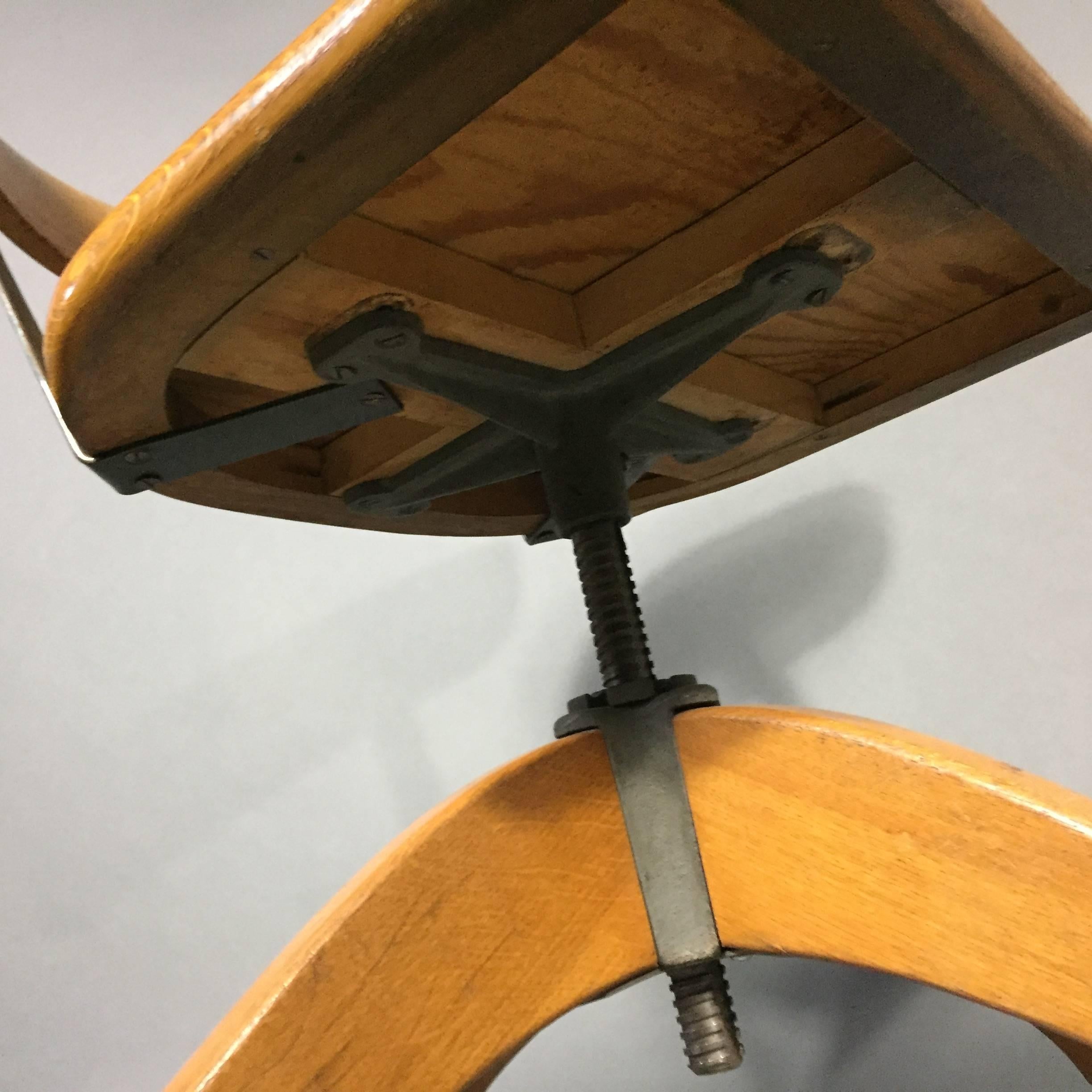 Mid-20th Century 1930s Oak and Steel Adjustable Desk Chair