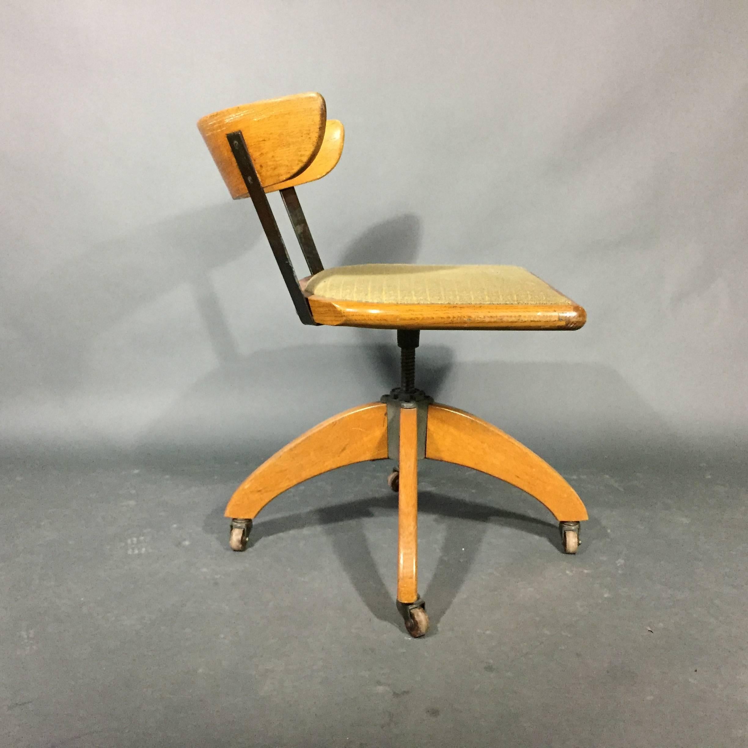 Scandinavian Modern 1930s Oak and Steel Adjustable Desk Chair