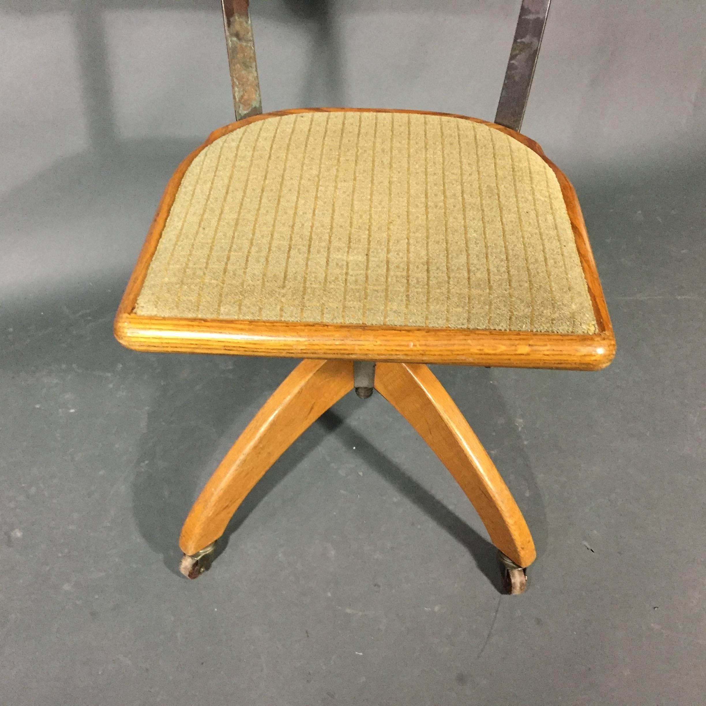 1930s Oak and Steel Adjustable Desk Chair 2