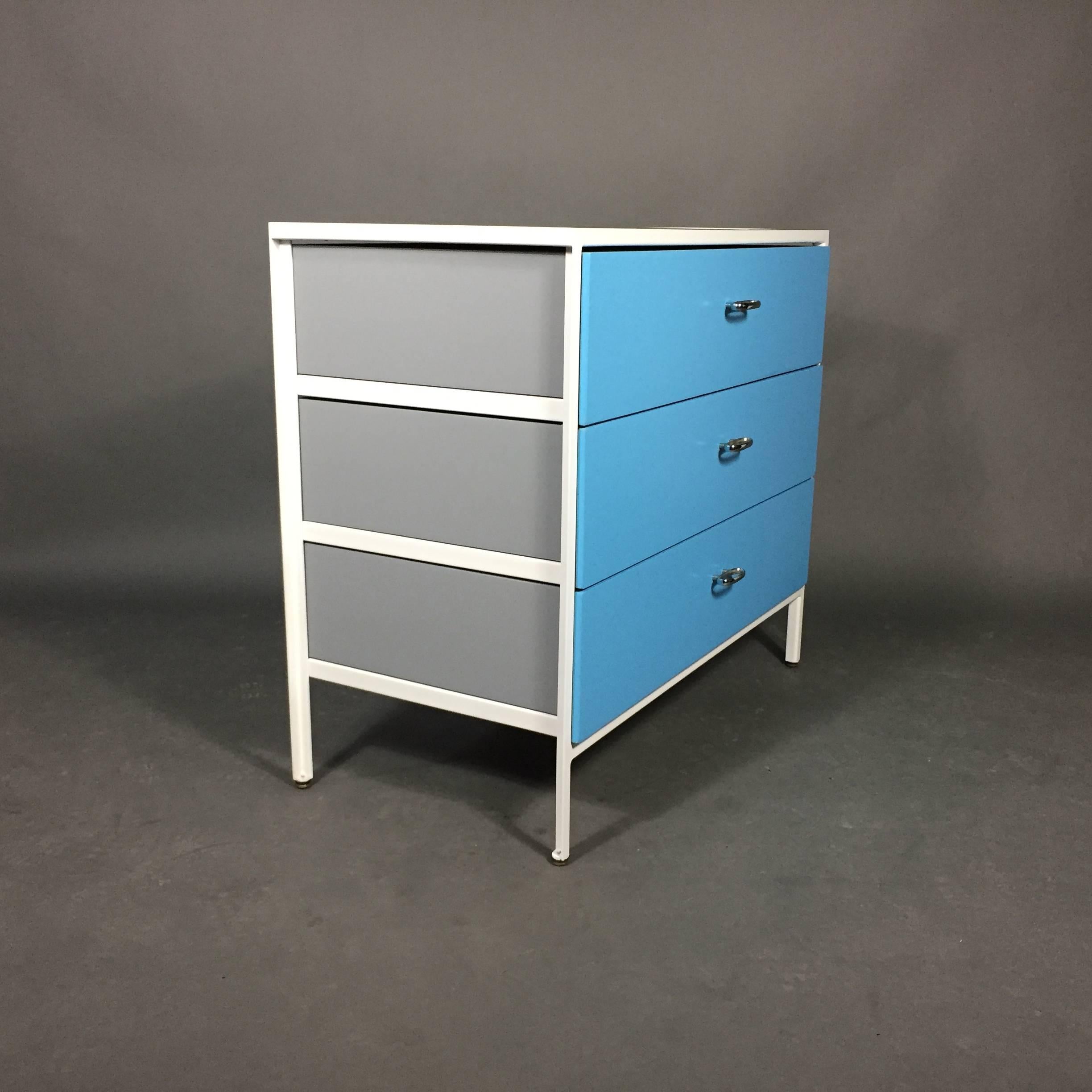 George Nelson 1950s Turquoise Steel Frame Cabinet for Herman Miller 1