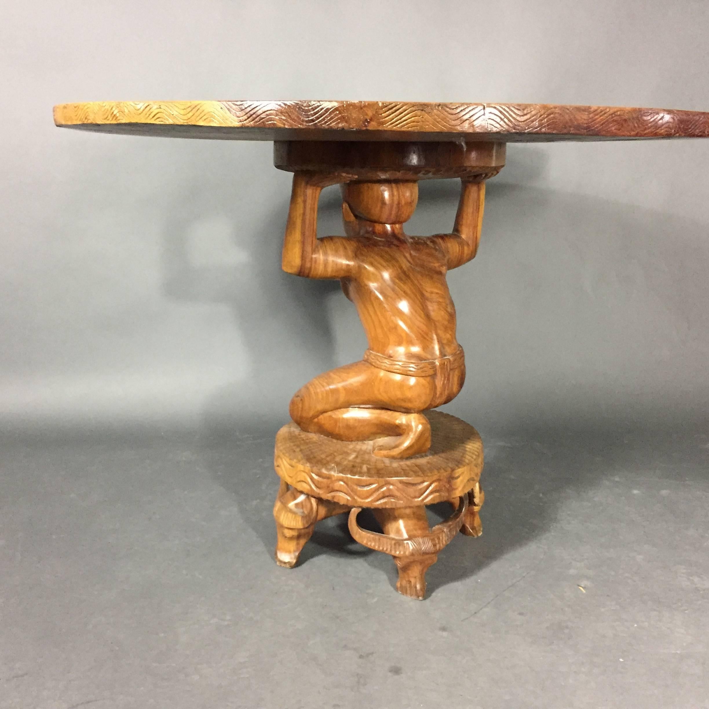 Hand-Carved Early 1900s, Philippine Hardwood Figural Center Table