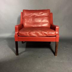 Georg Thams Red Leather and Rosewood Lounge Chair, Denmark, 1960