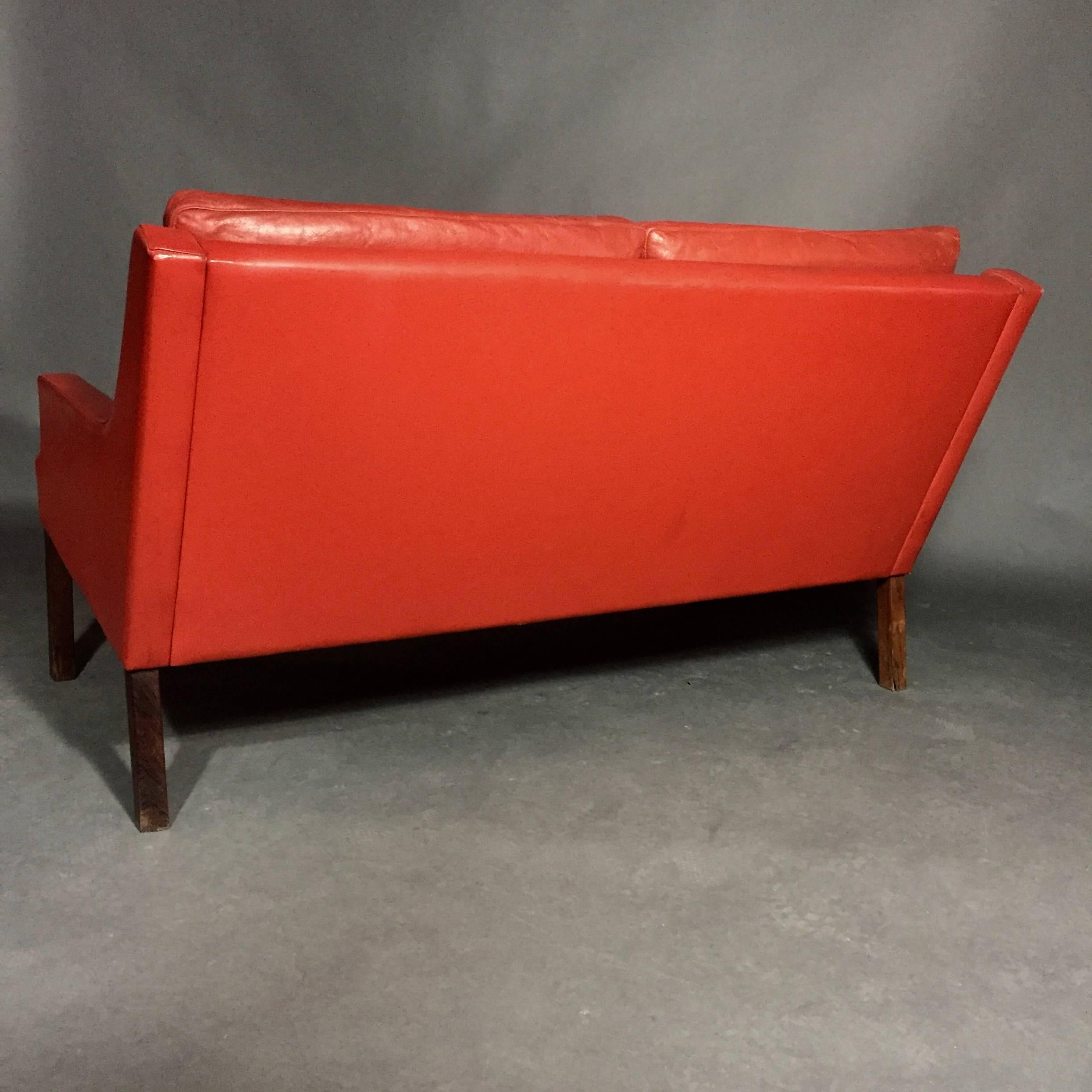George Thams Red Leather and Rosewood Sofa, Denmark, 1960s 1