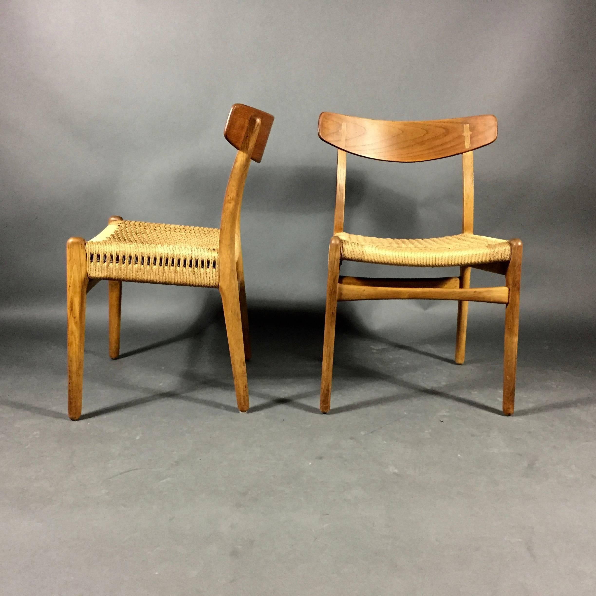 This gorgeous model is one of my favourite dining chair designs by Hans J Wegner with woven paperboard over teak and beech frames. Double frames have extended paperboard to sides and the Classic seat back detail makes these just perfect. One of