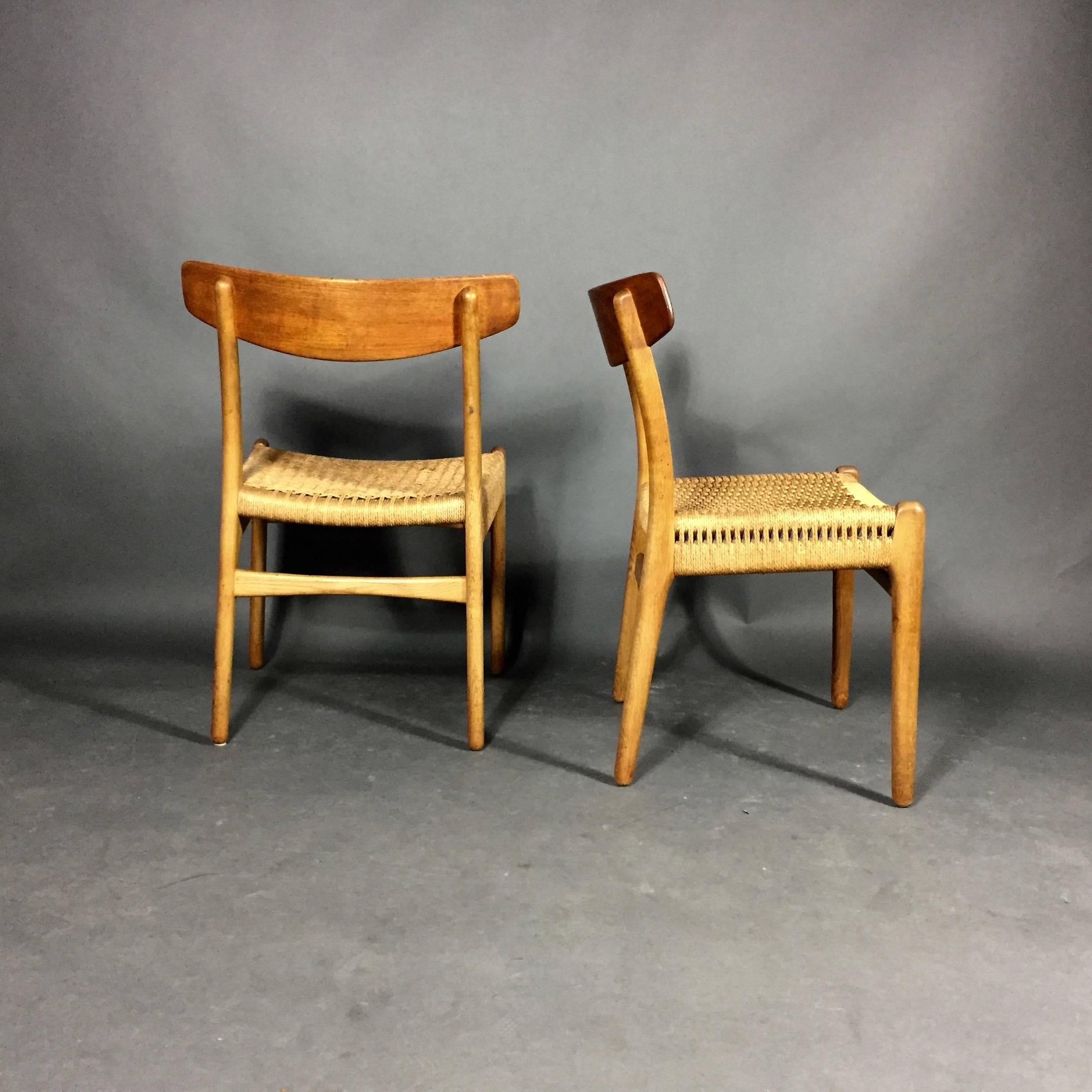 Scandinavian Modern Hans J. Wegner CH23 Dining Chairs, Teak and Paperboard, Denmark, 1950s