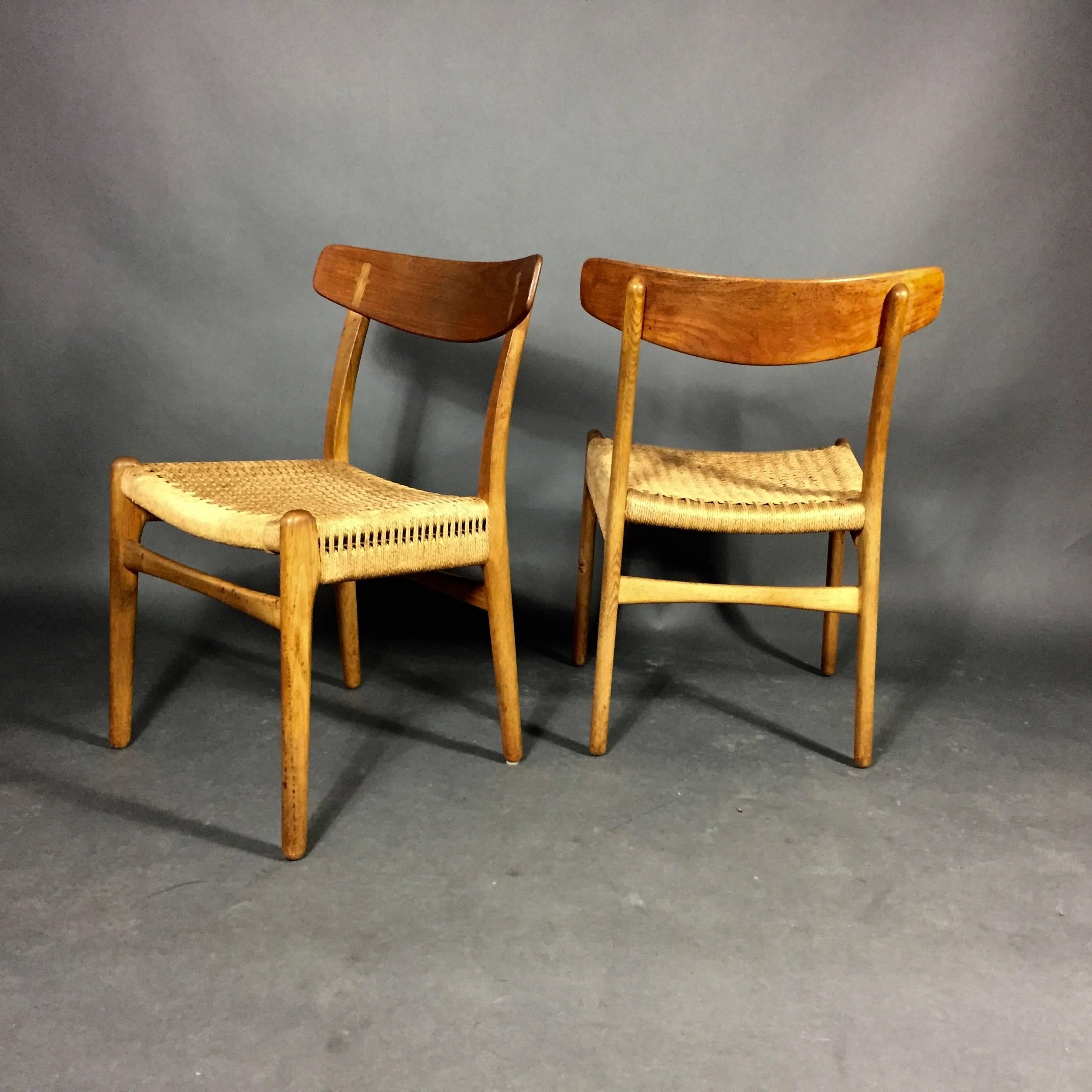 Danish Hans J. Wegner CH23 Dining Chairs, Teak and Paperboard, Denmark, 1950s