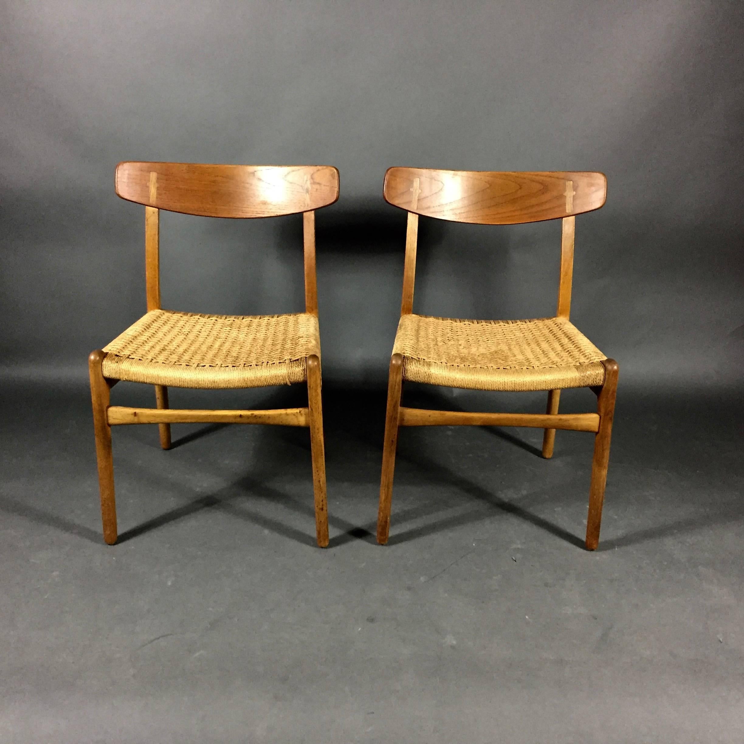 Hans J. Wegner CH23 Dining Chairs, Teak and Paperboard, Denmark, 1950s In Good Condition In Hudson, NY