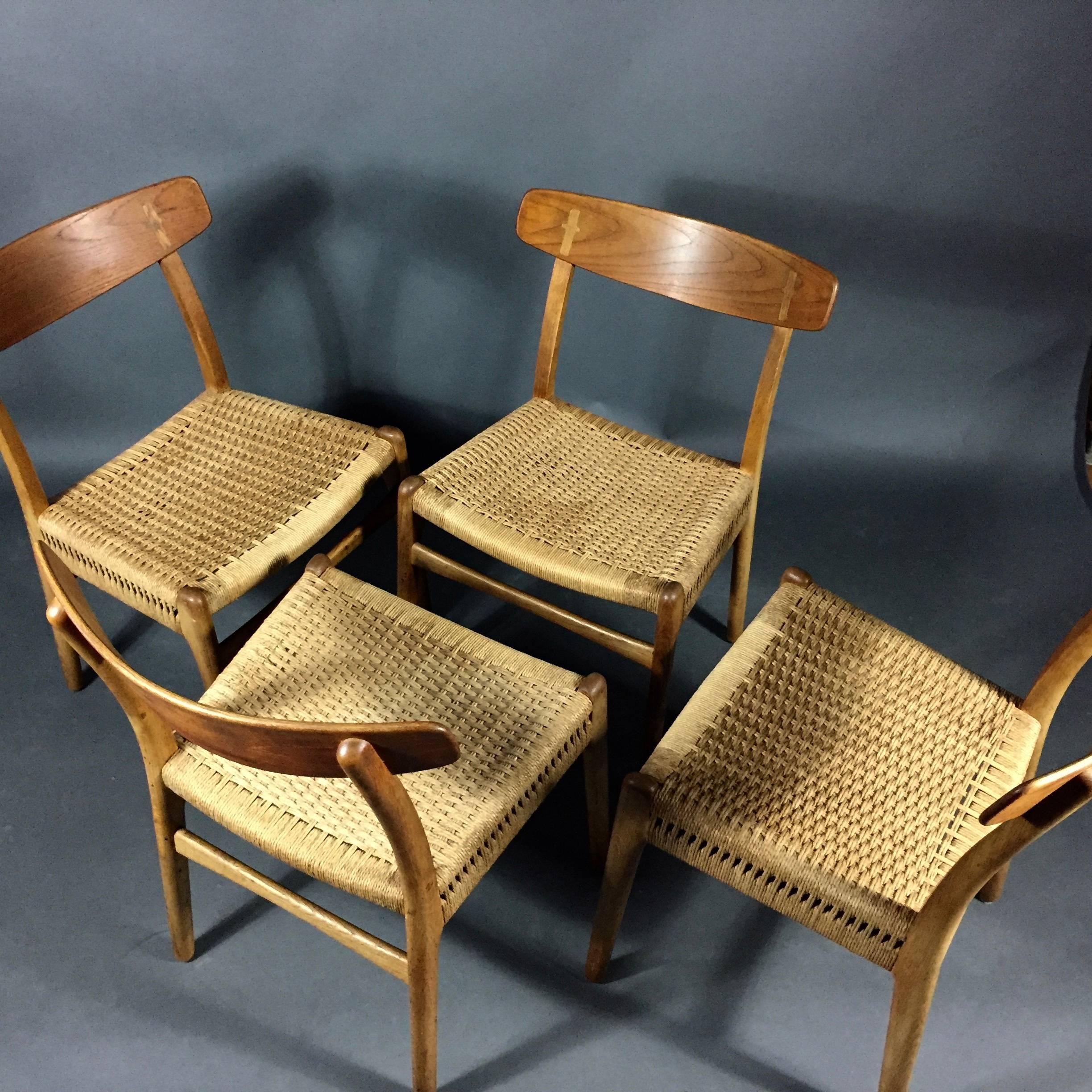 Hans J. Wegner CH23 Dining Chairs, Teak and Paperboard, Denmark, 1950s 2