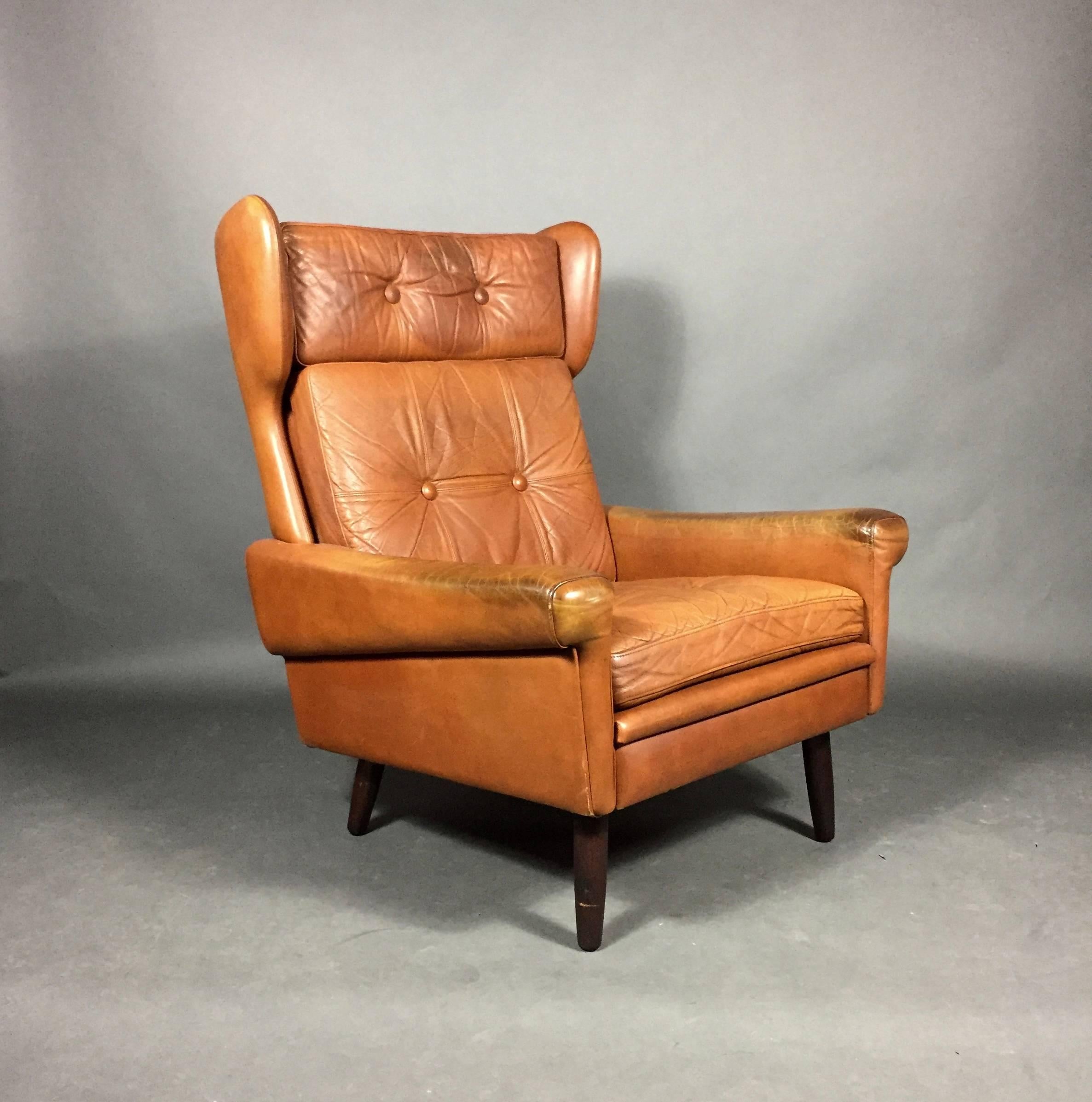 Danish Svend Skipper High-back Leather Armchair, Denmark, circa 1970