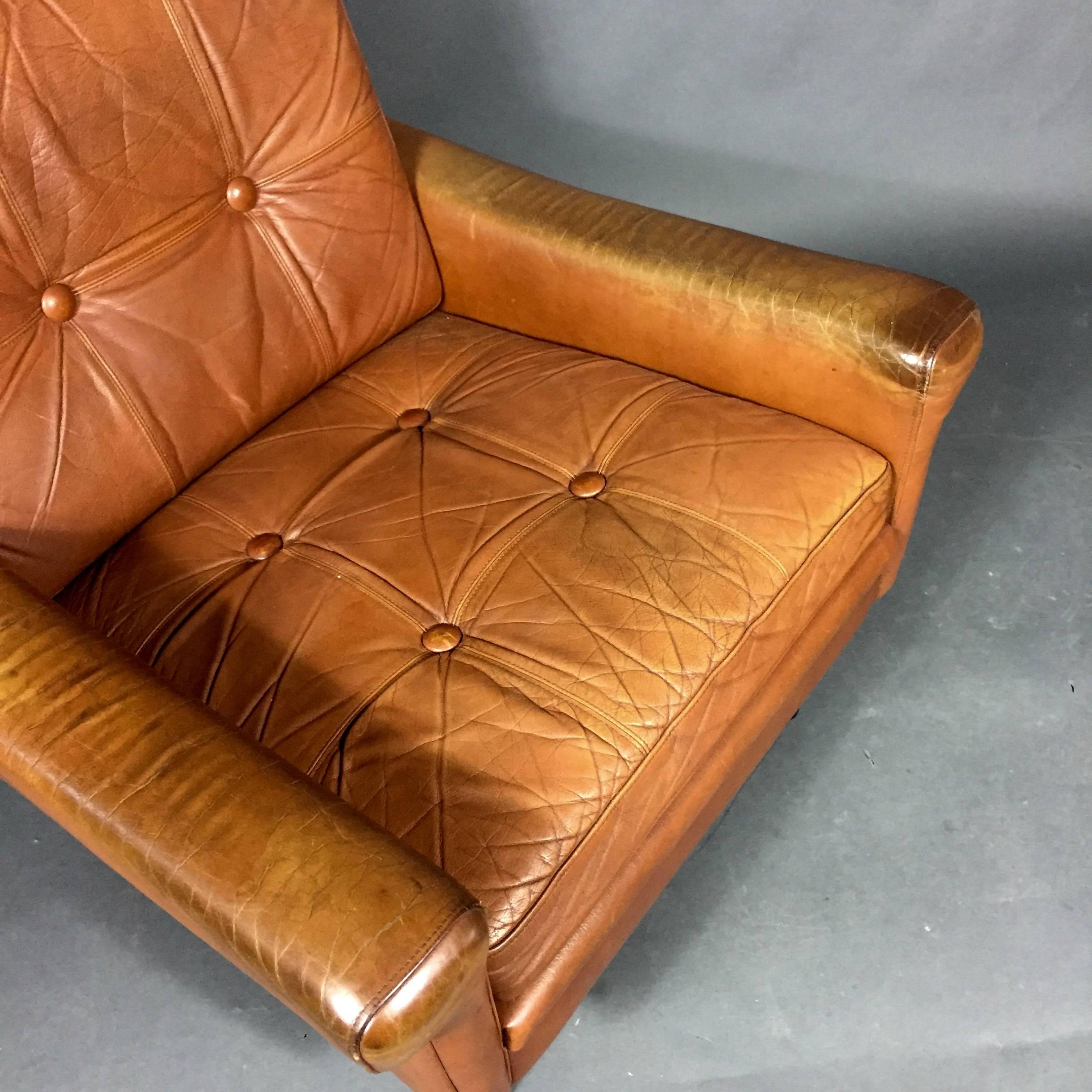 Svend Skipper High-back Leather Armchair, Denmark, circa 1970 In Good Condition In Hudson, NY