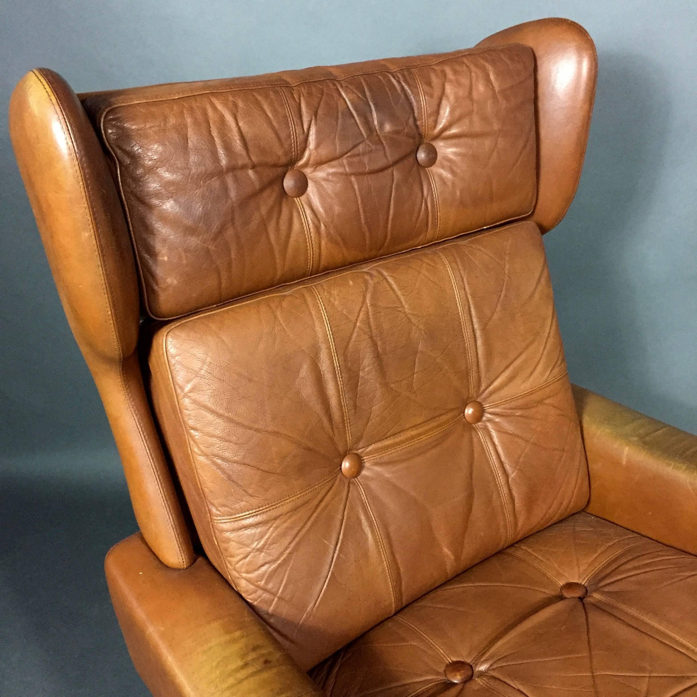 Late 20th Century Svend Skipper High-back Leather Armchair, Denmark, circa 1970