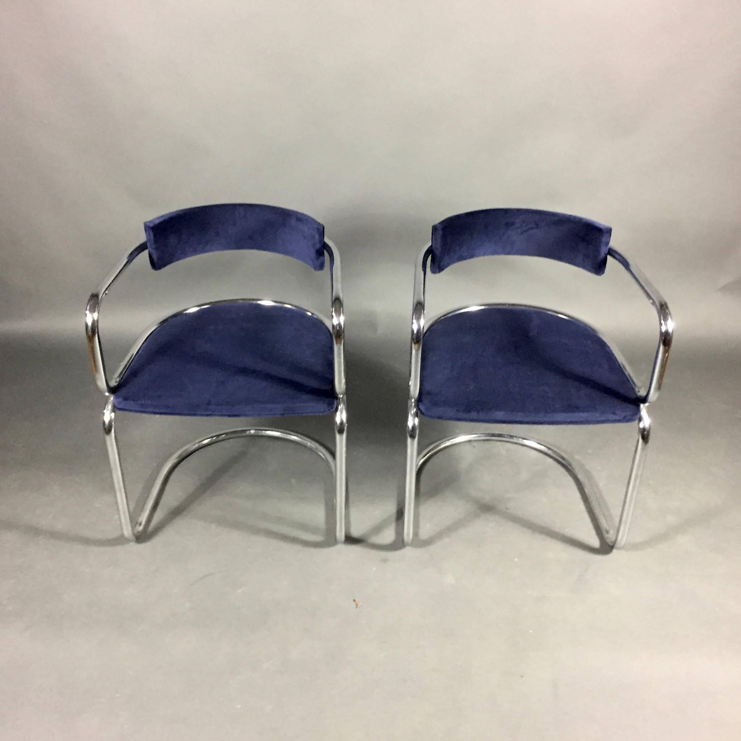 Mid-Century Modern Six American Modern Chrome and Velvet Dining Chairs, 1970
