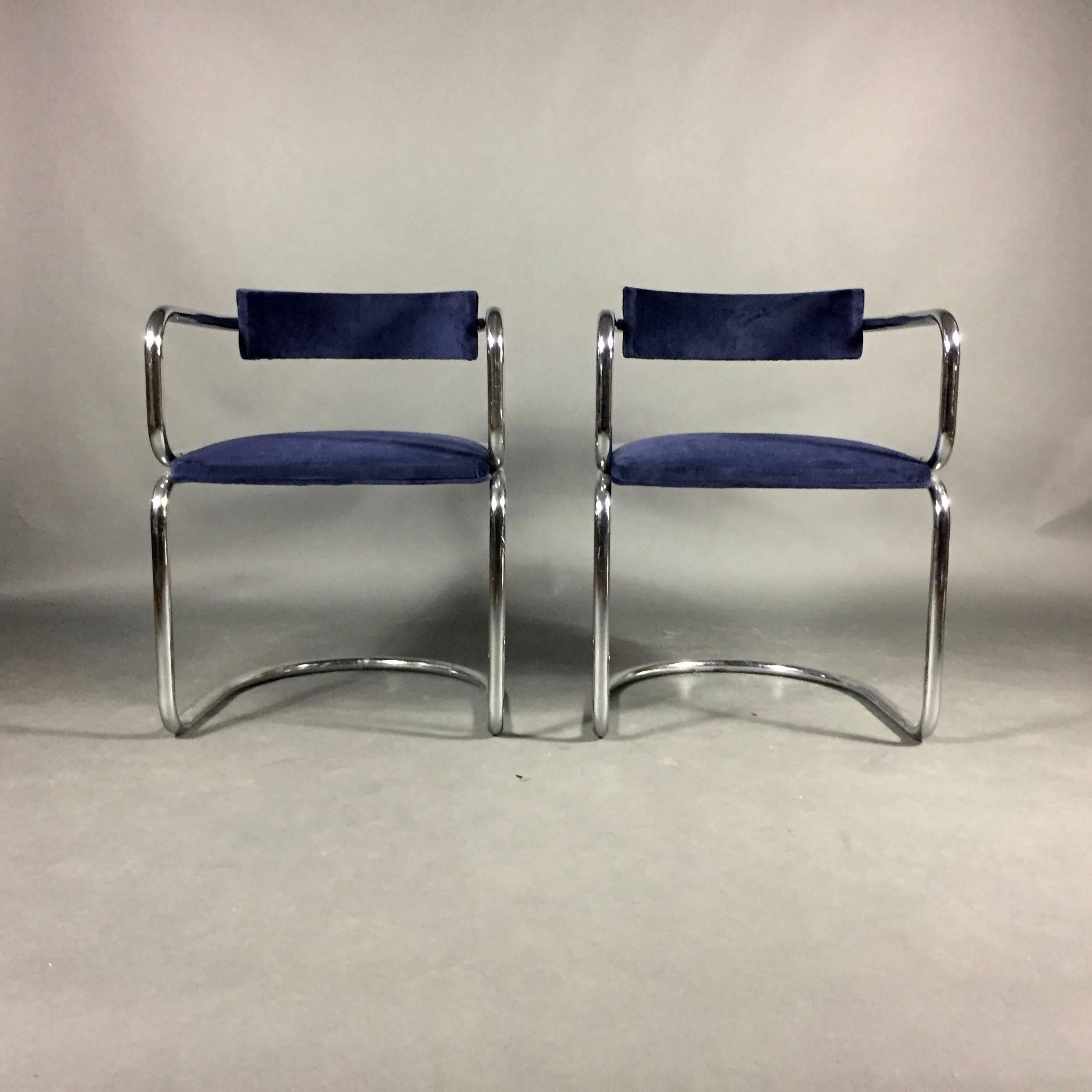 Six American Modern Chrome and Velvet Dining Chairs, 1970 In Good Condition In Hudson, NY