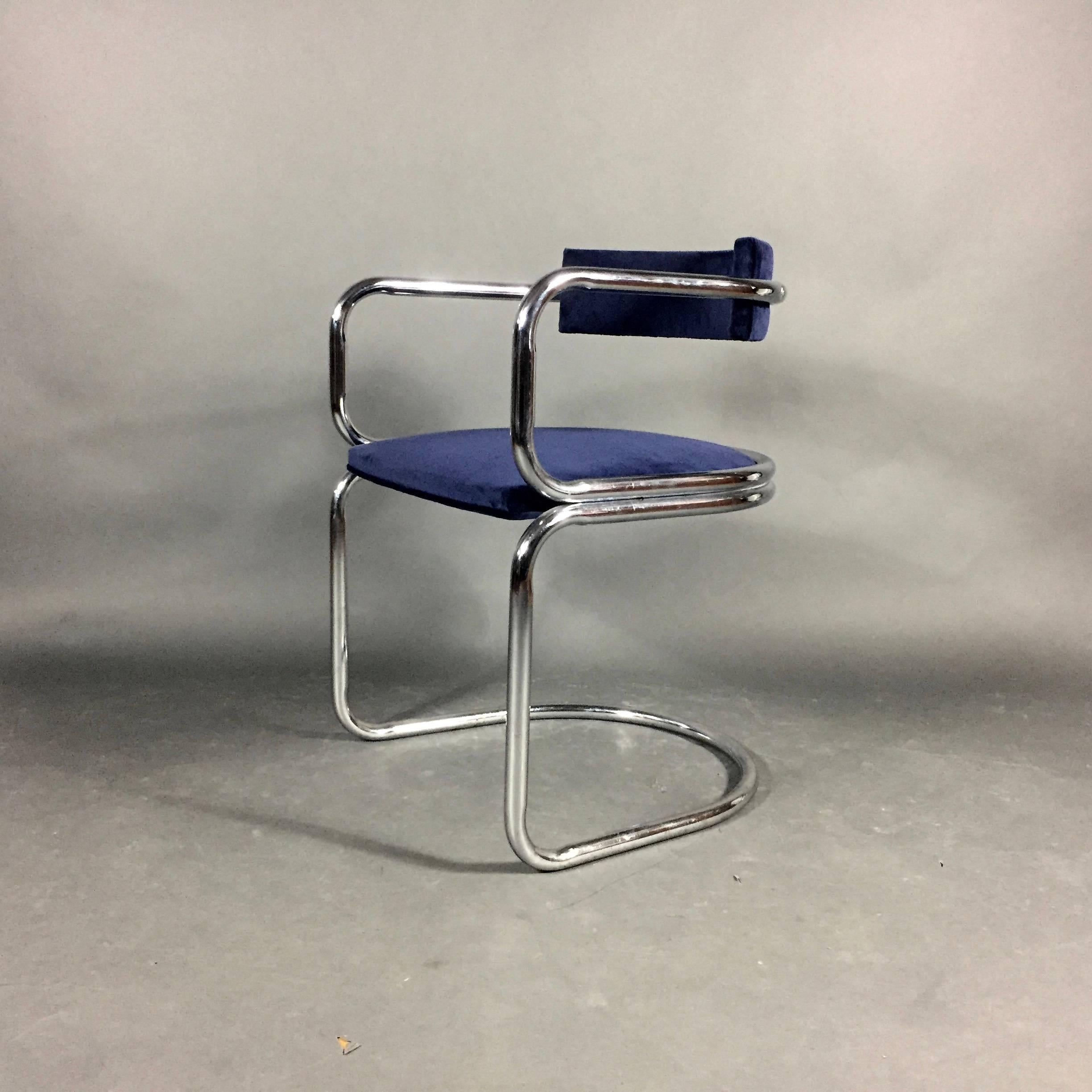 Six American Modern Chrome and Velvet Dining Chairs, 1970 2