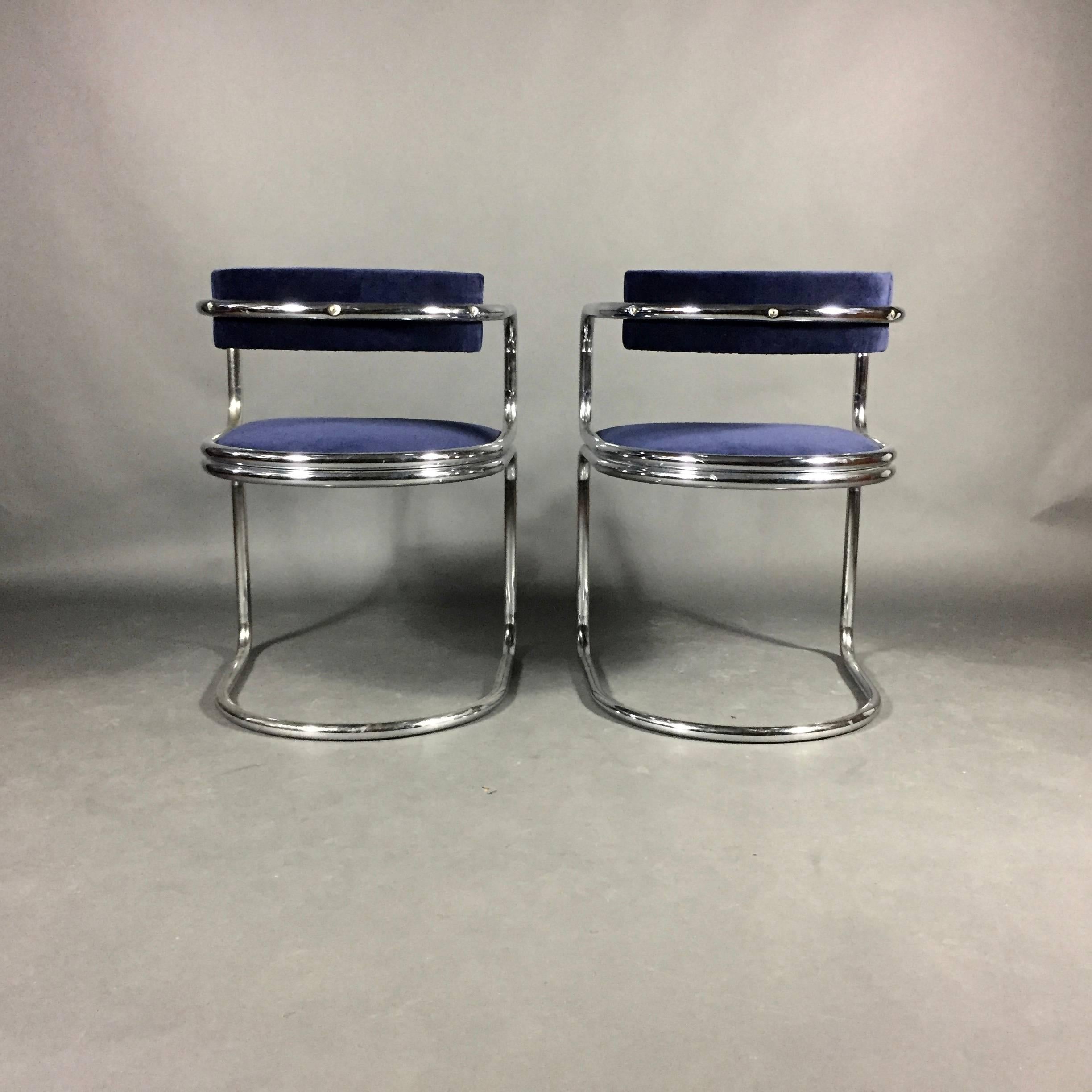 Late 20th Century Six American Modern Chrome and Velvet Dining Chairs, 1970