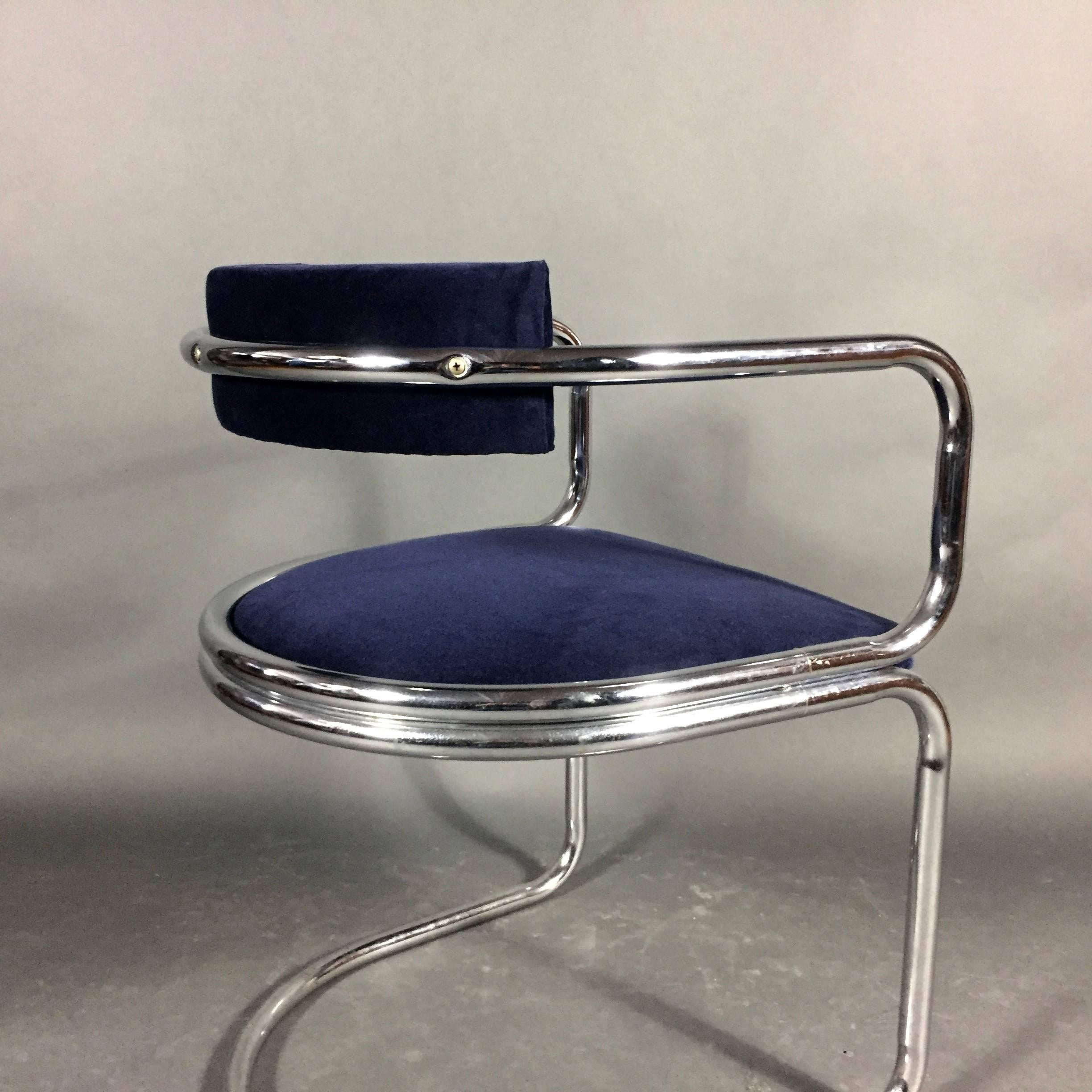 Six American Modern Chrome and Velvet Dining Chairs, 1970 3