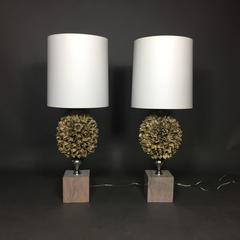 Pair of Tall American Faux Floral Cluster and Chrome Table Lamps