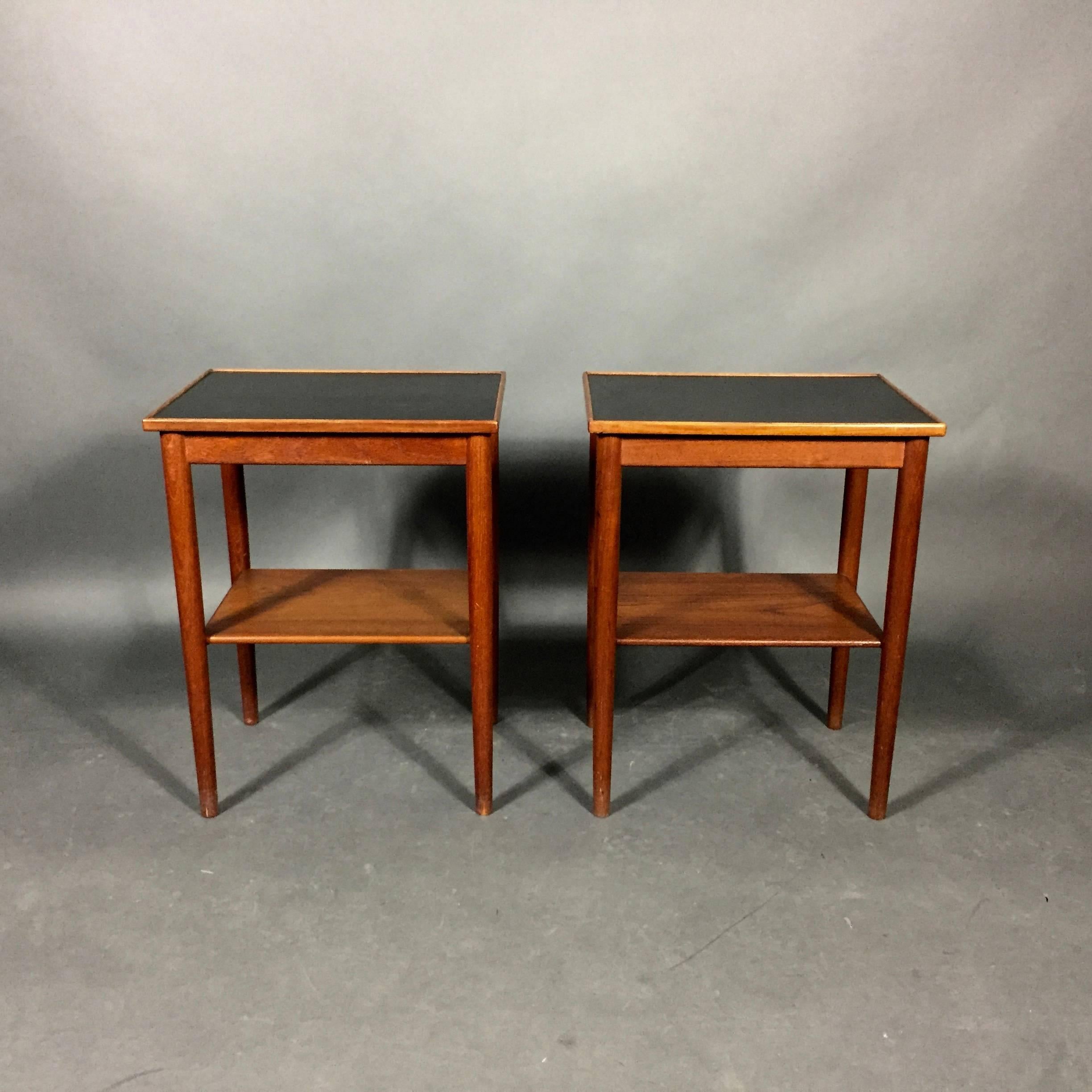 Scandinavian Modern Pair of Scandinavian Teak and Black Formica End Tables, 1970s
