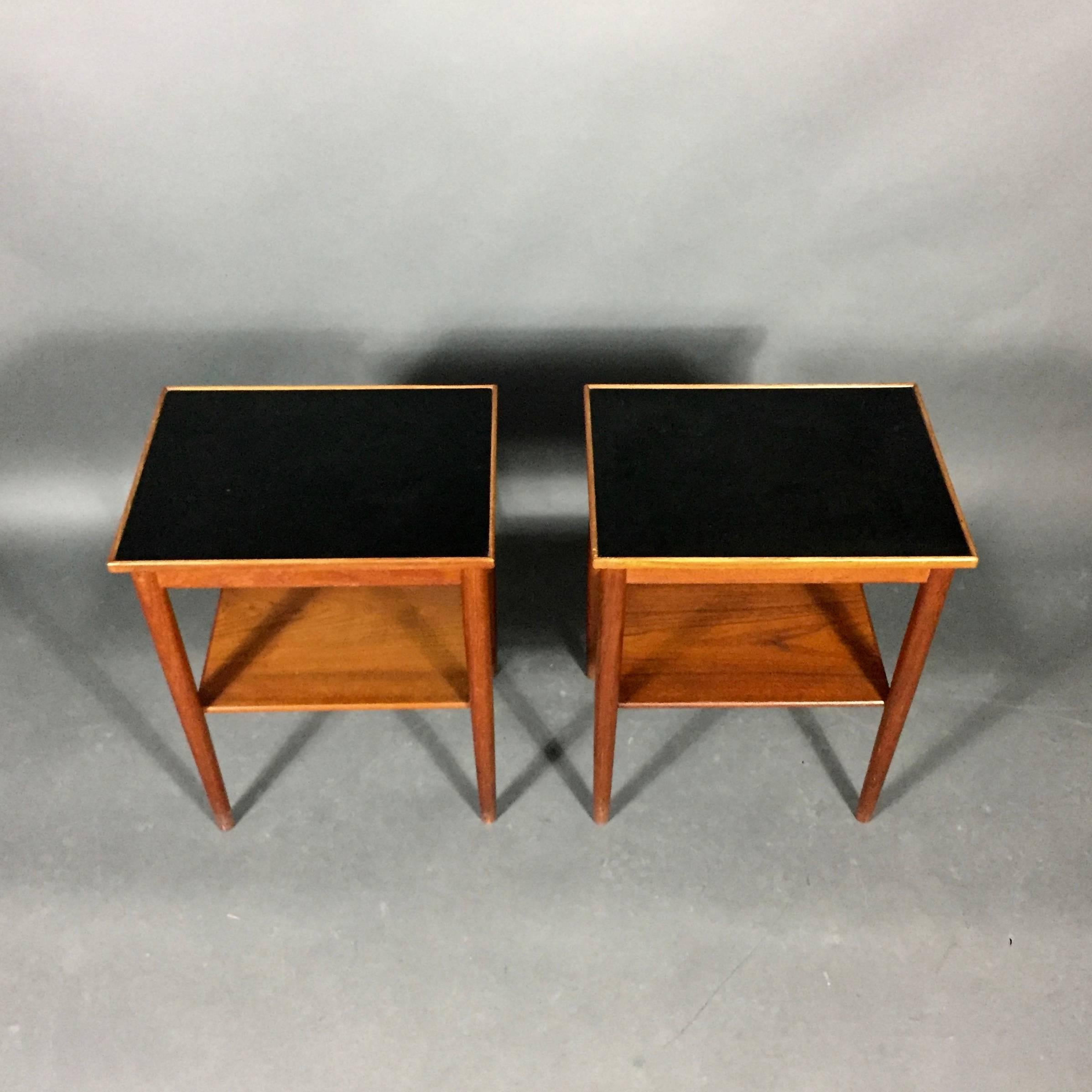 Danish Pair of Scandinavian Teak and Black Formica End Tables, 1970s