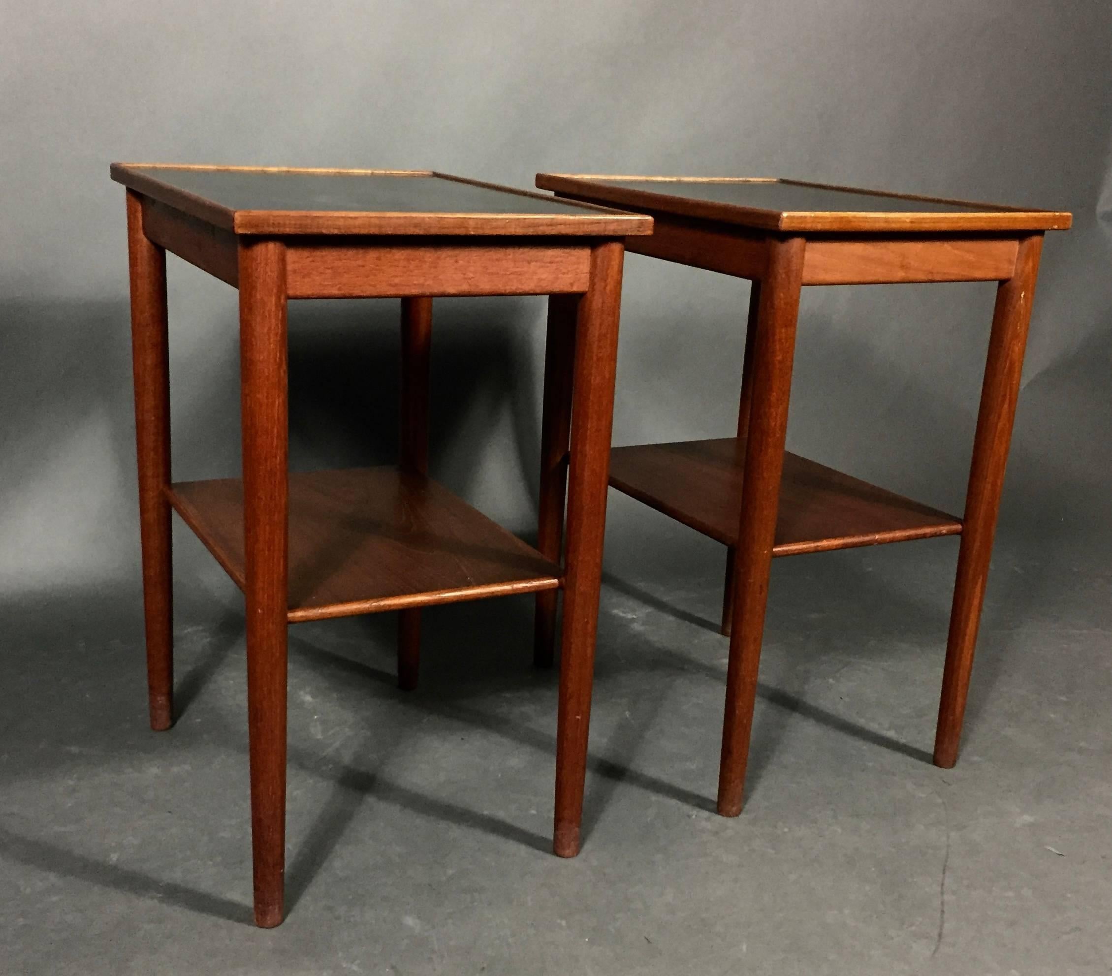 Late 20th Century Pair of Scandinavian Teak and Black Formica End Tables, 1970s