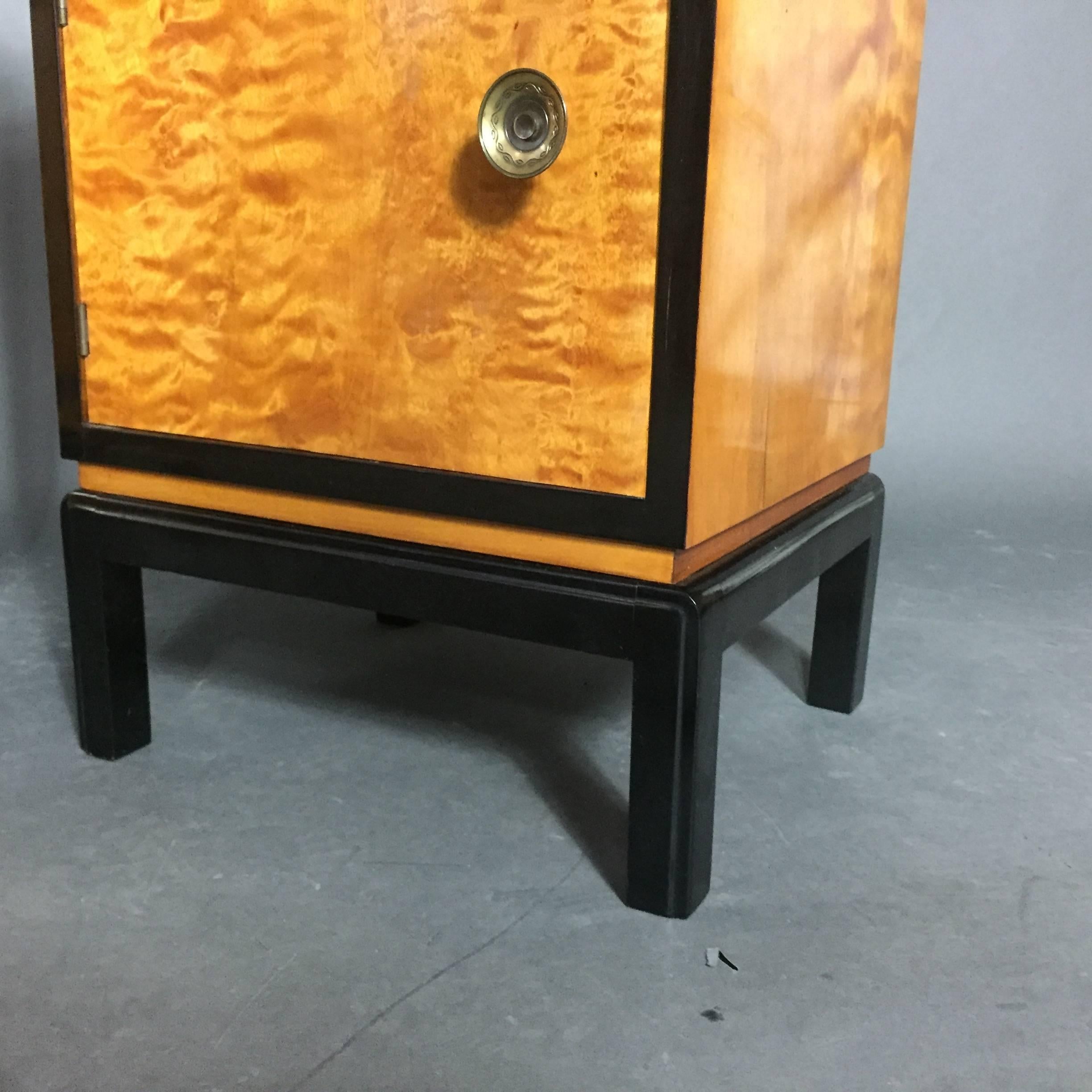 Danish Pair of Scandinavian Birch and Black Lacquered Side Tables, 1940s