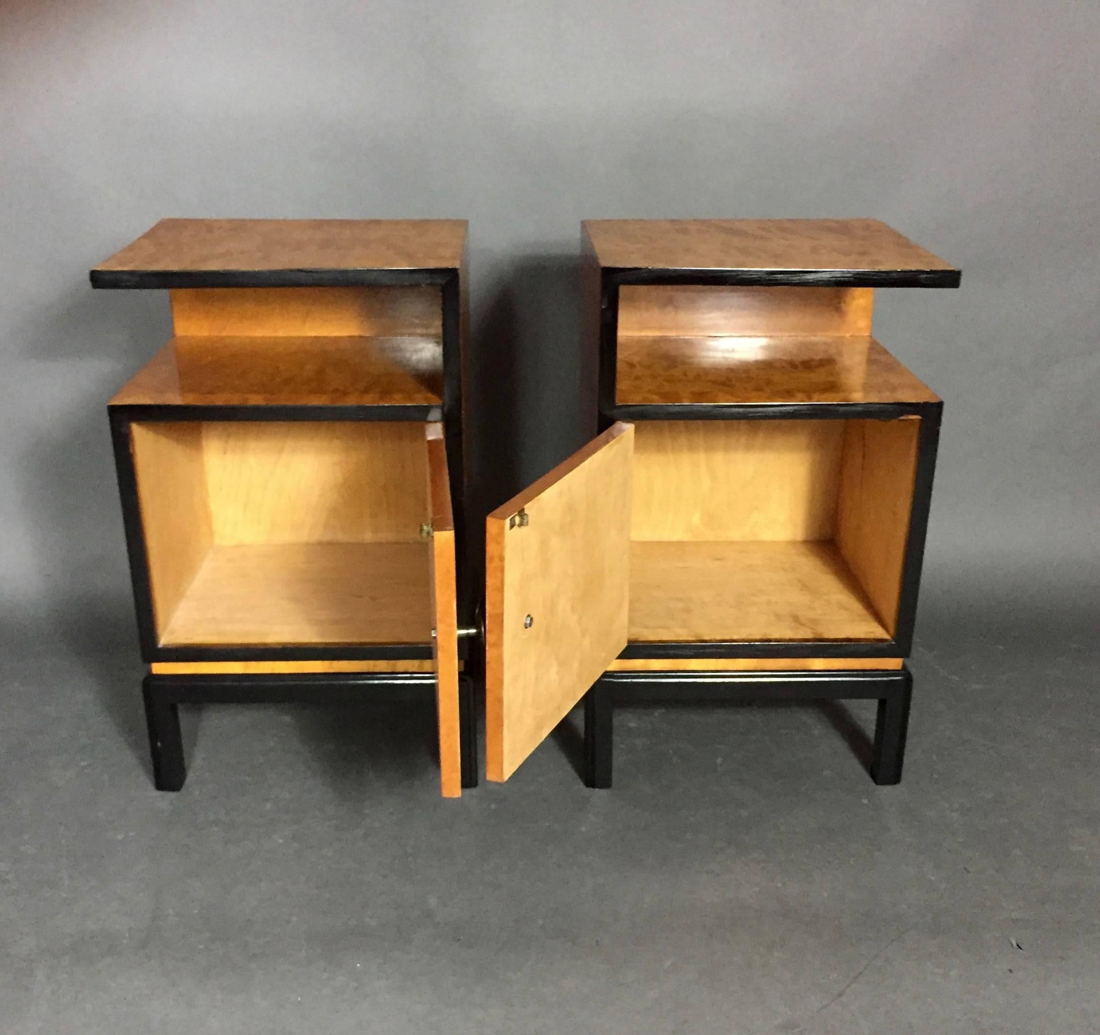 Mid-20th Century Pair of Scandinavian Birch and Black Lacquered Side Tables, 1940s