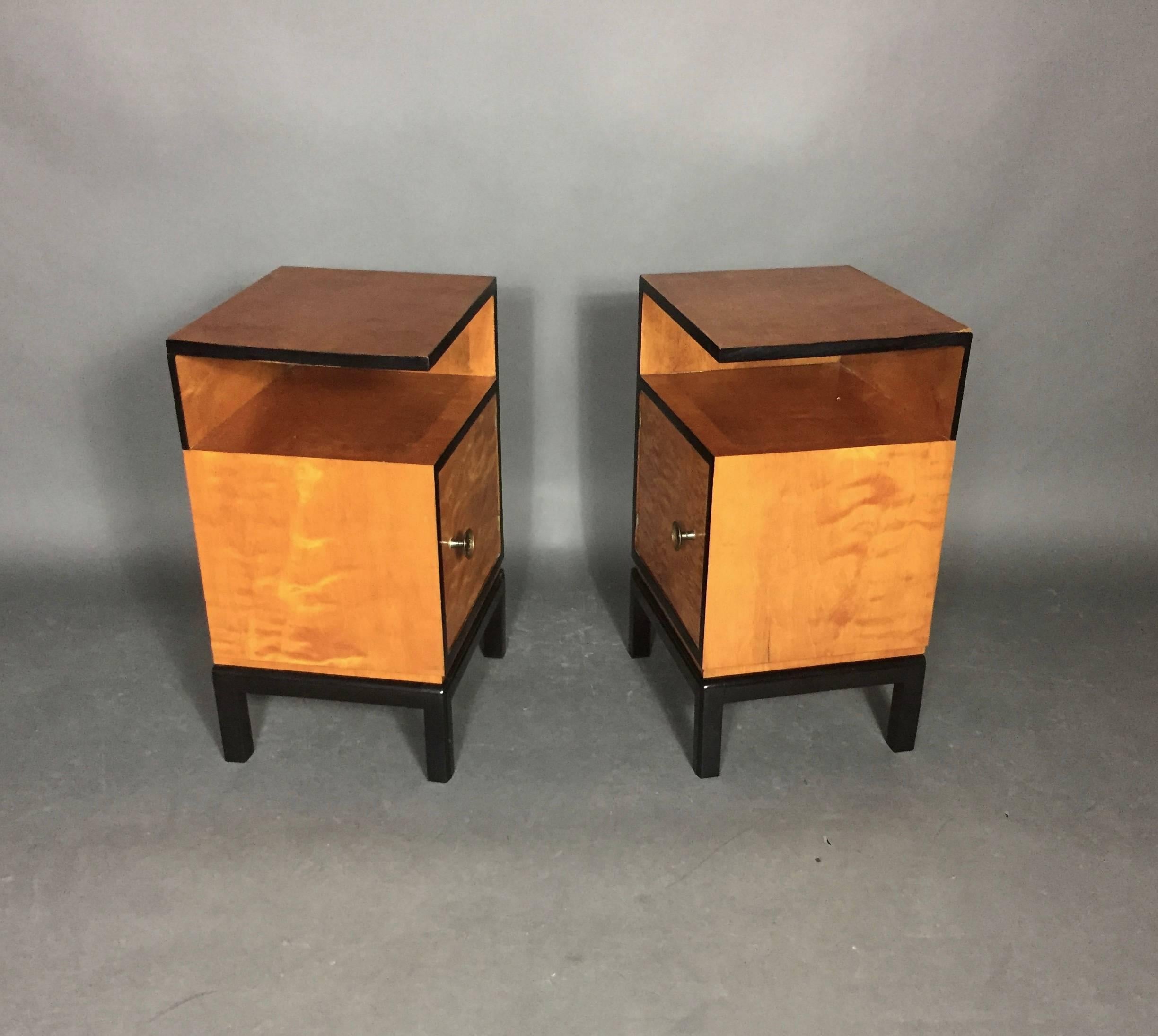 Pair of Scandinavian Birch and Black Lacquered Side Tables, 1940s 1