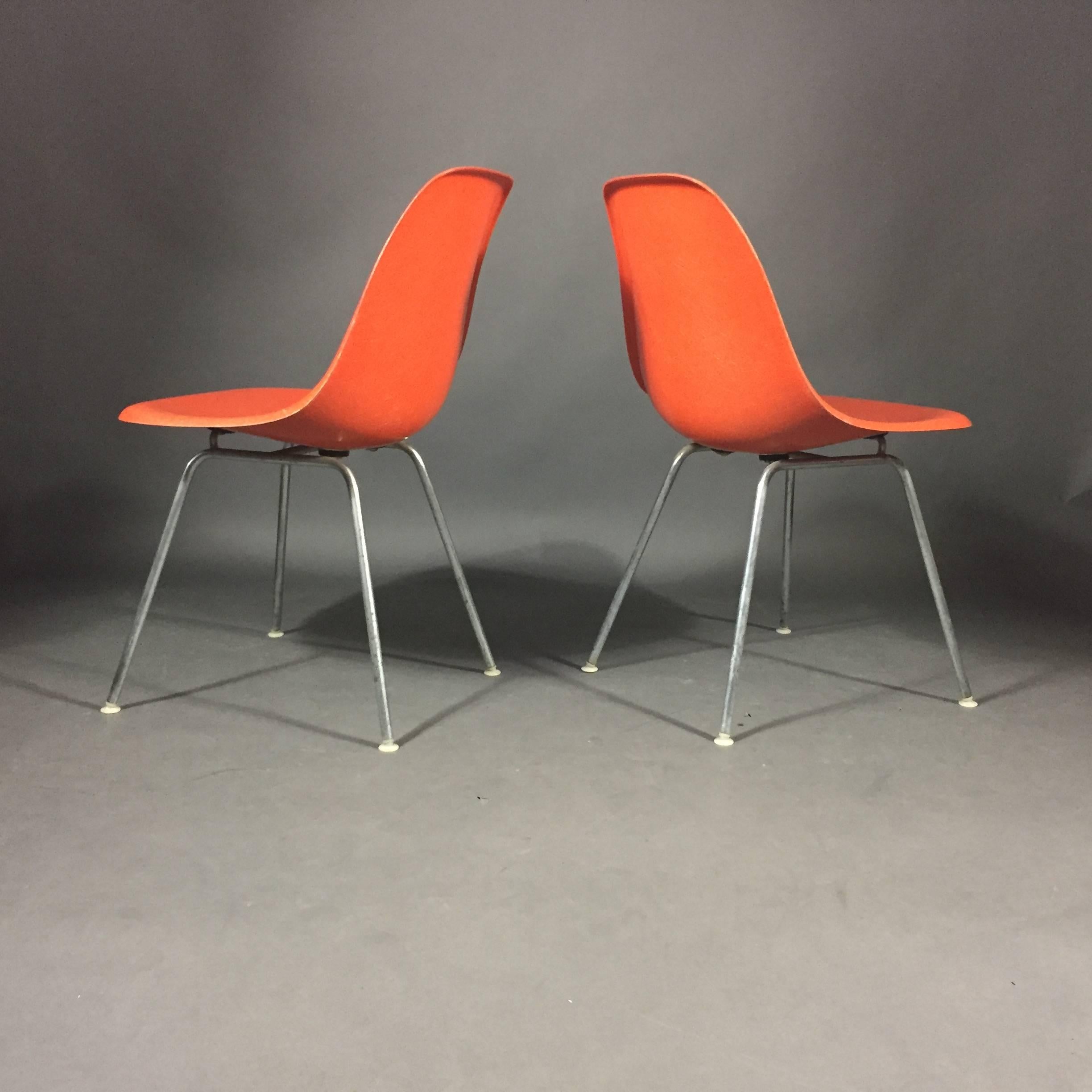 Mid-Century Modern Eames Orange Shell Chair, Herman Miller, Eight Available, Late 1960s