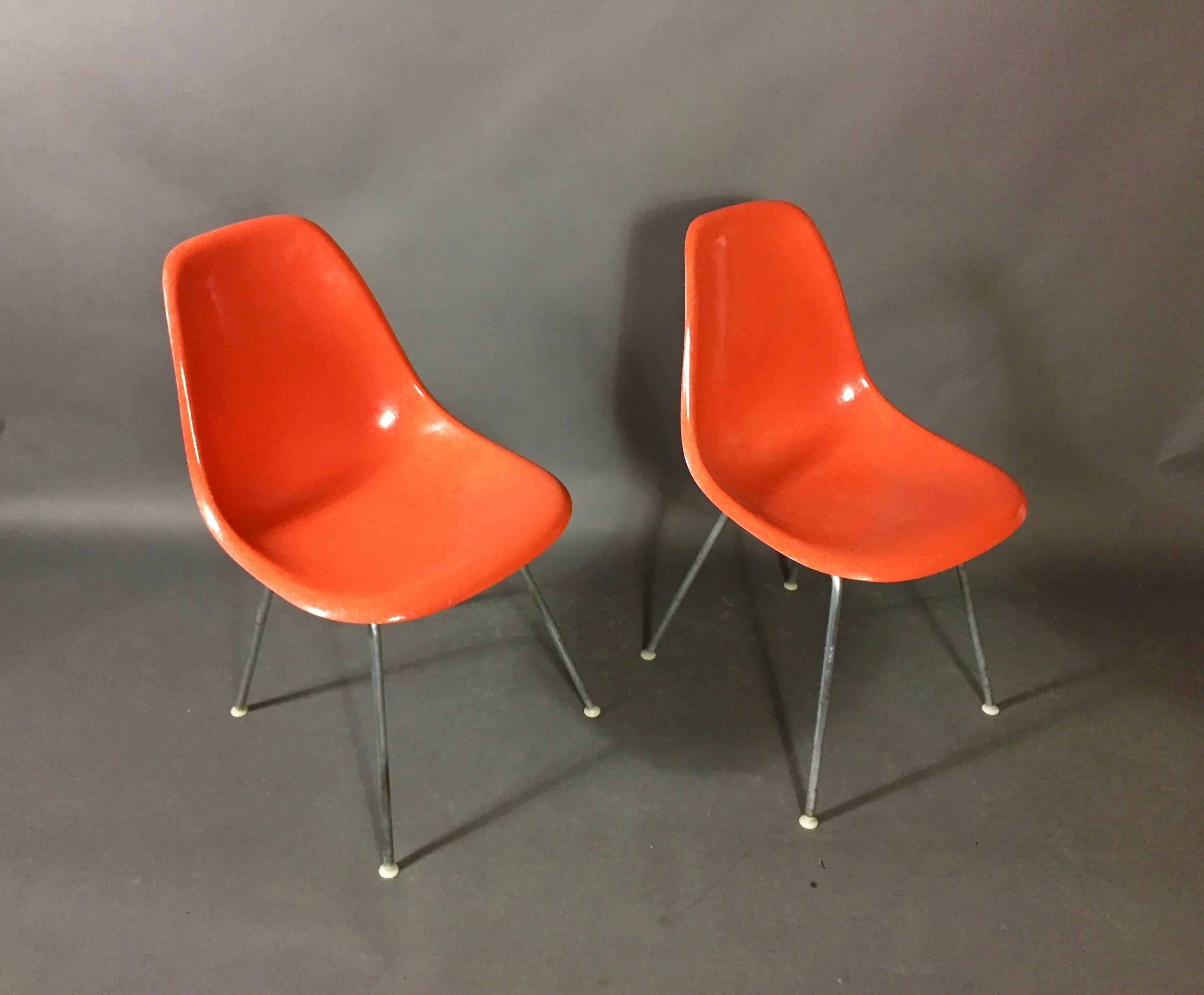 American Eames Orange Shell Chair, Herman Miller, Eight Available, Late 1960s