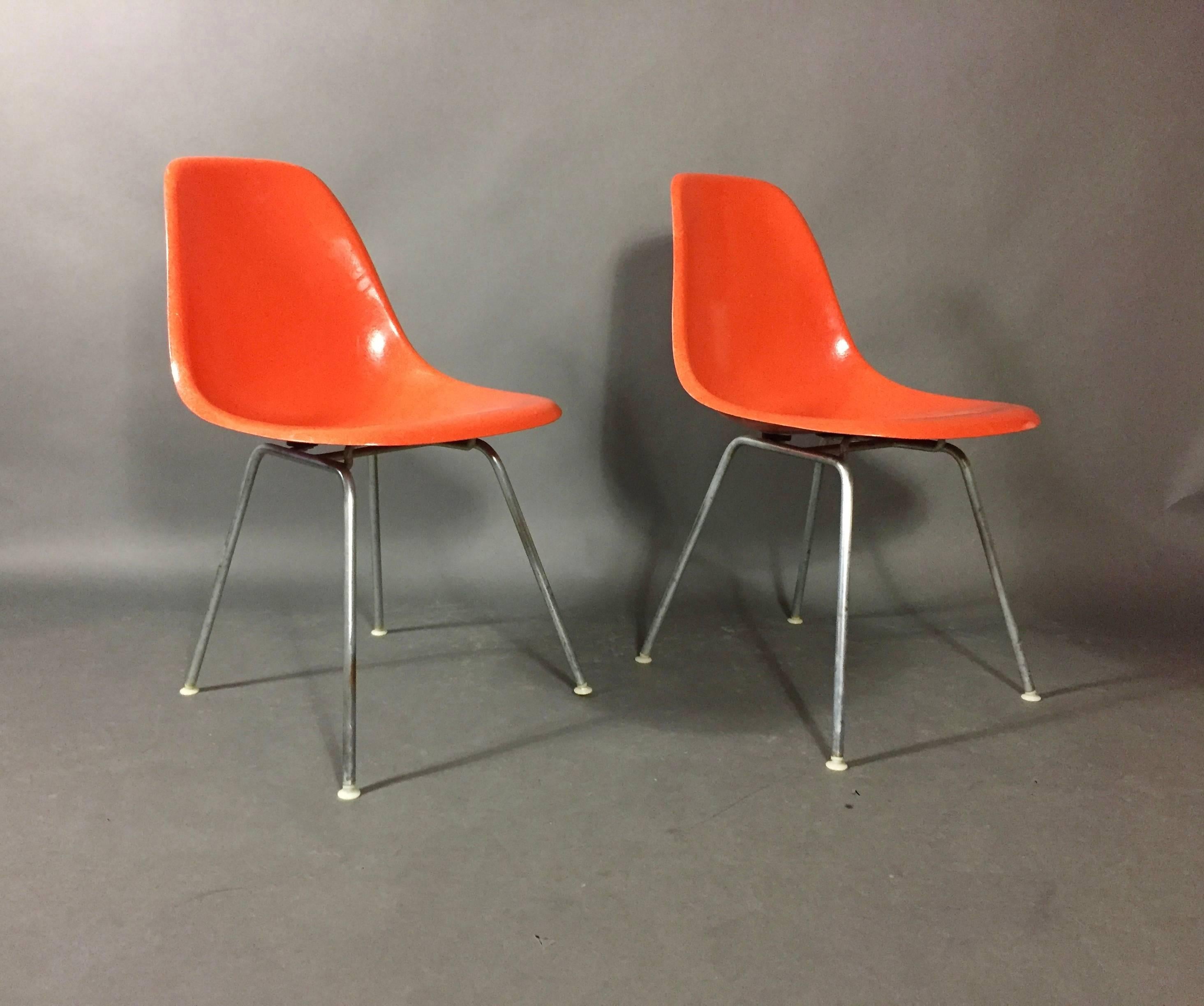 Eames Orange Shell Chair, Herman Miller, Eight Available, Late 1960s In Good Condition In Hudson, NY