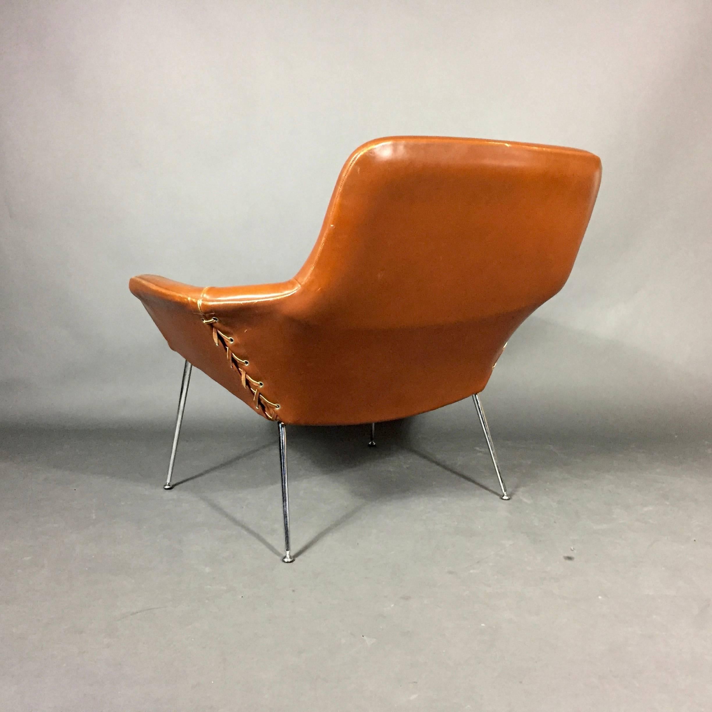 Poul Nørreklit Leather and Steel Club Chair, Denmark 1960s In Good Condition In Hudson, NY