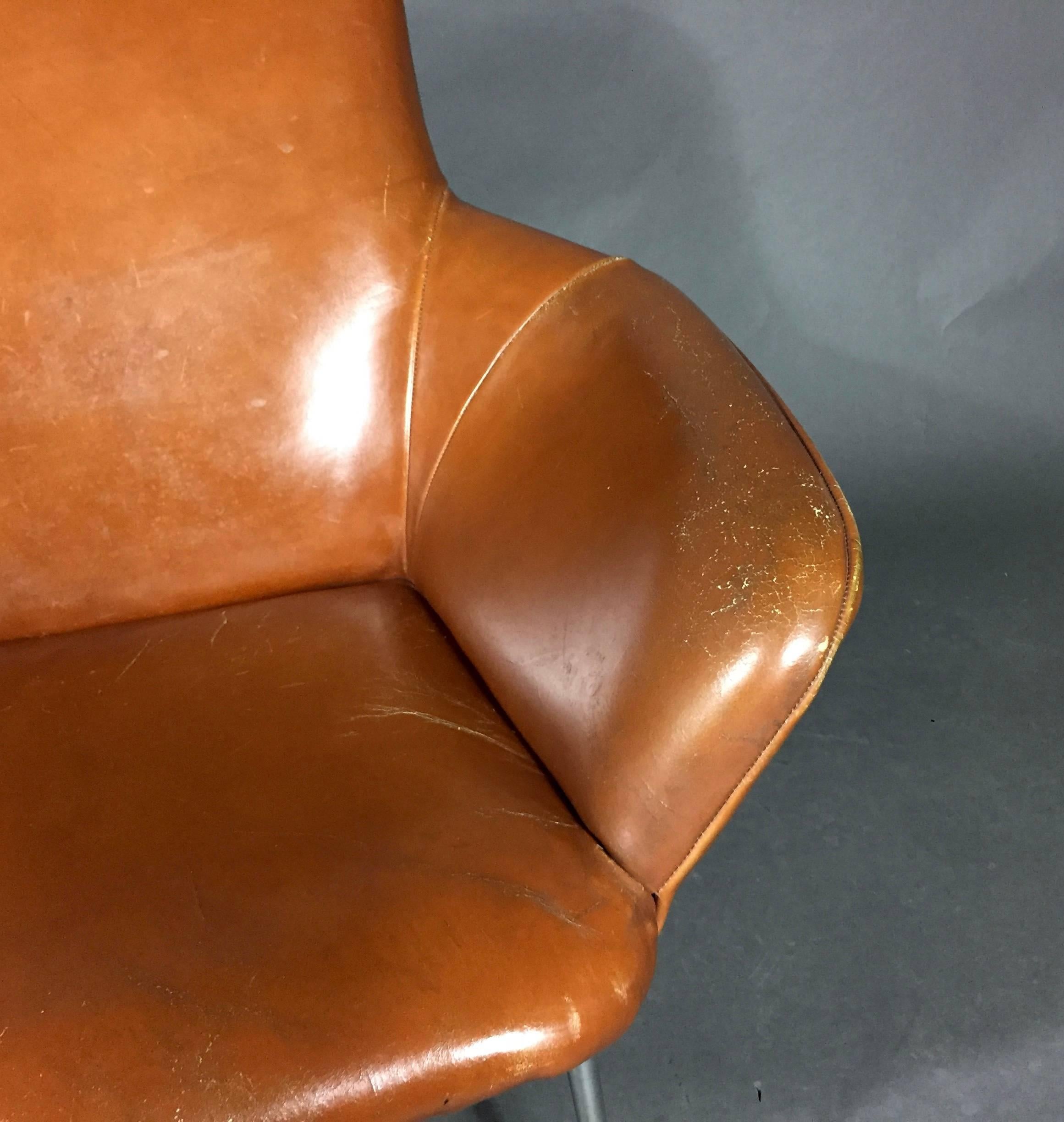 Poul Nørreklit Leather and Steel Club Chair, Denmark 1960s 2